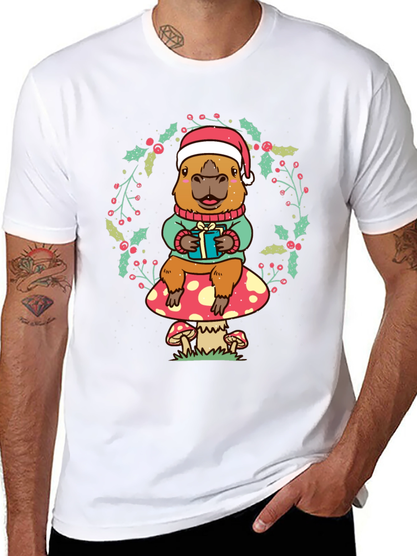 Black Festive Capybara Christmas T-Shirt view 8
