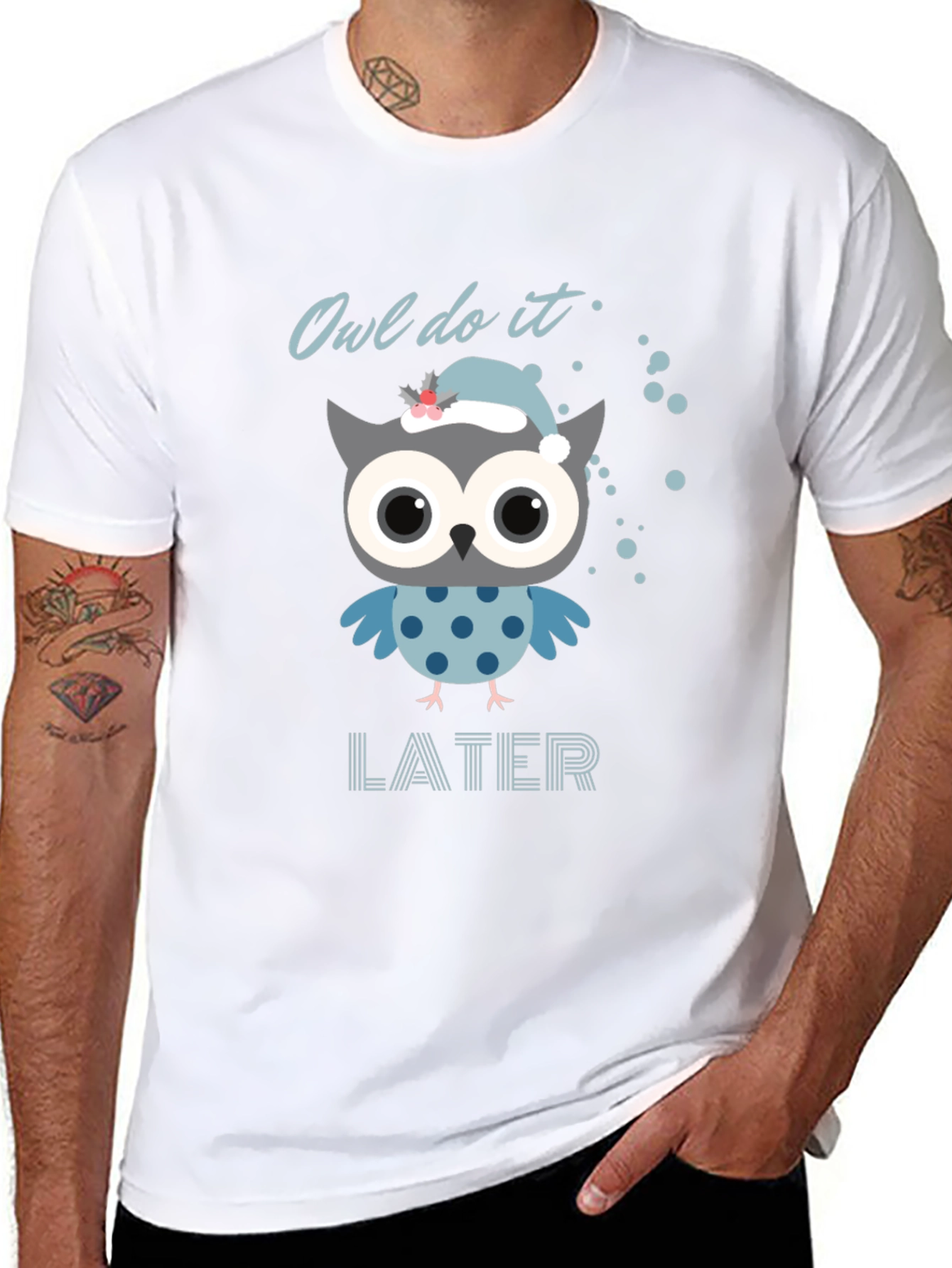 Black Owl Do It Later T-Shirt - Funny Graphic Tee view 8