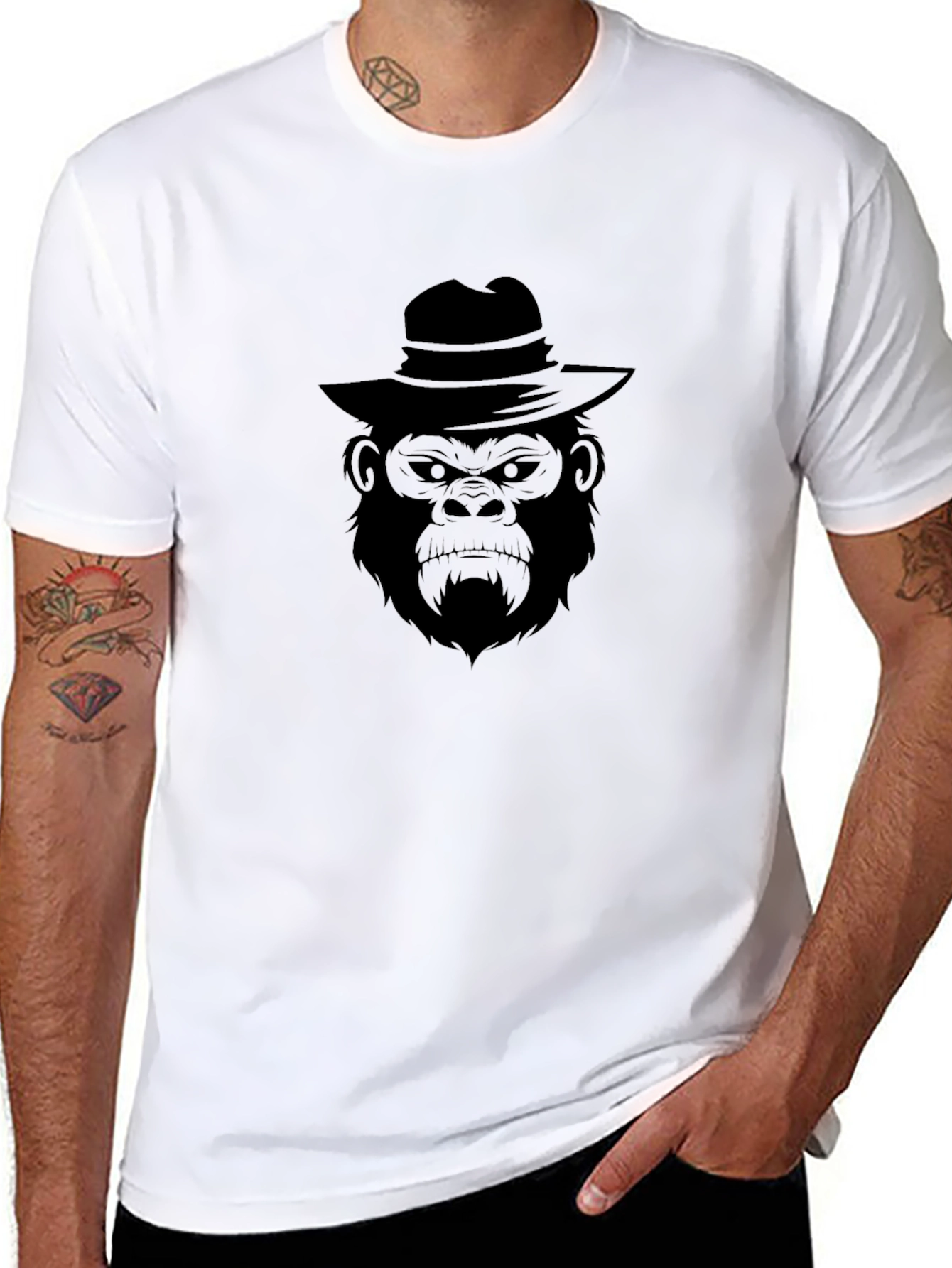 Black Cool Gorilla Wearing Hat Black T-Shirt view 8
