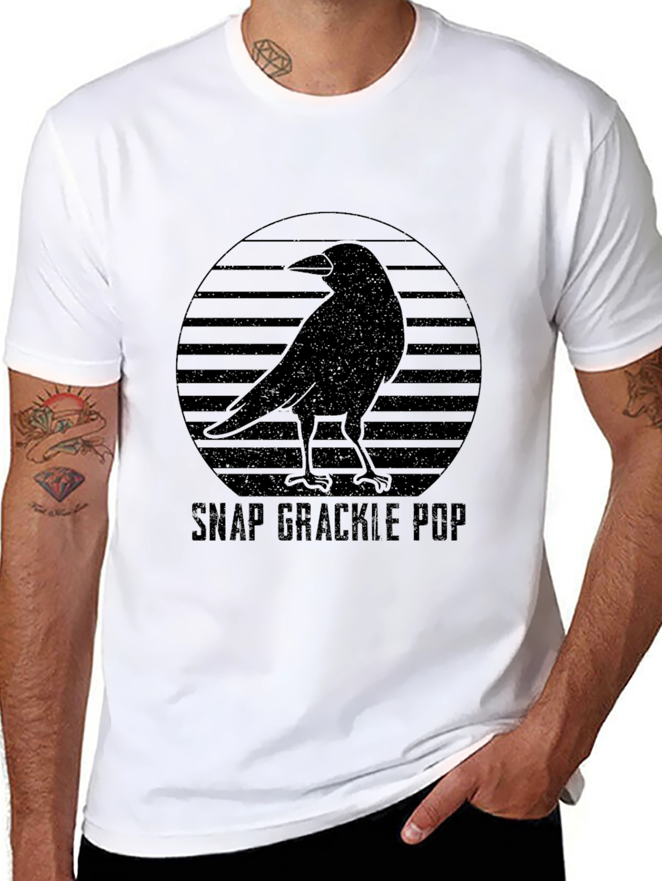 Black Snap Grackle Pop Graphic Tee - Black Bird Design view 8