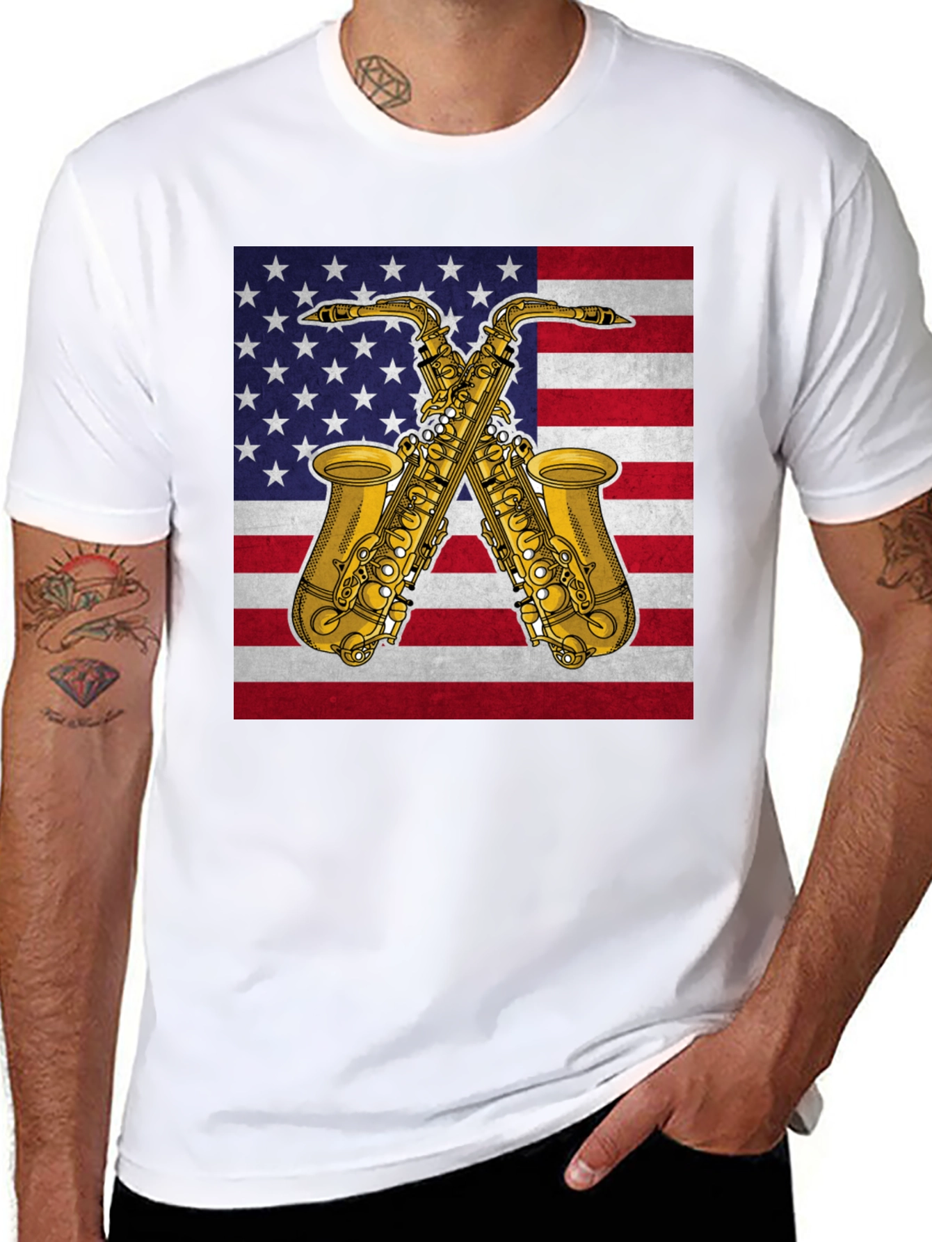 Black American Saxophone T-Shirt - Patriotic Music Tee view 8