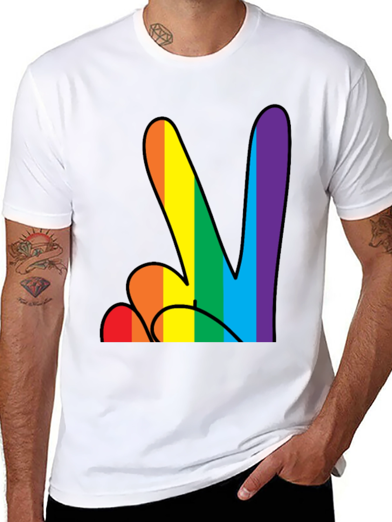 Black Rainbow Peace Sign Black T-Shirt view 8