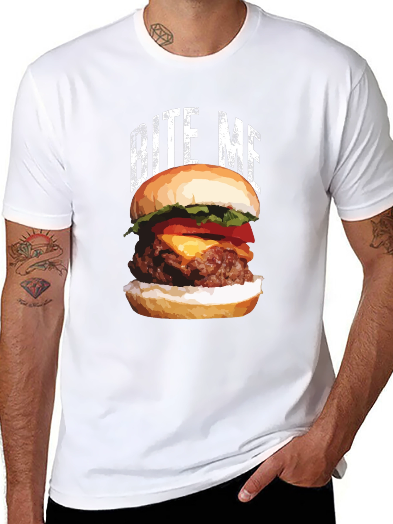 Black Bite Me Burger T-Shirt - Foodie Apparel view 8