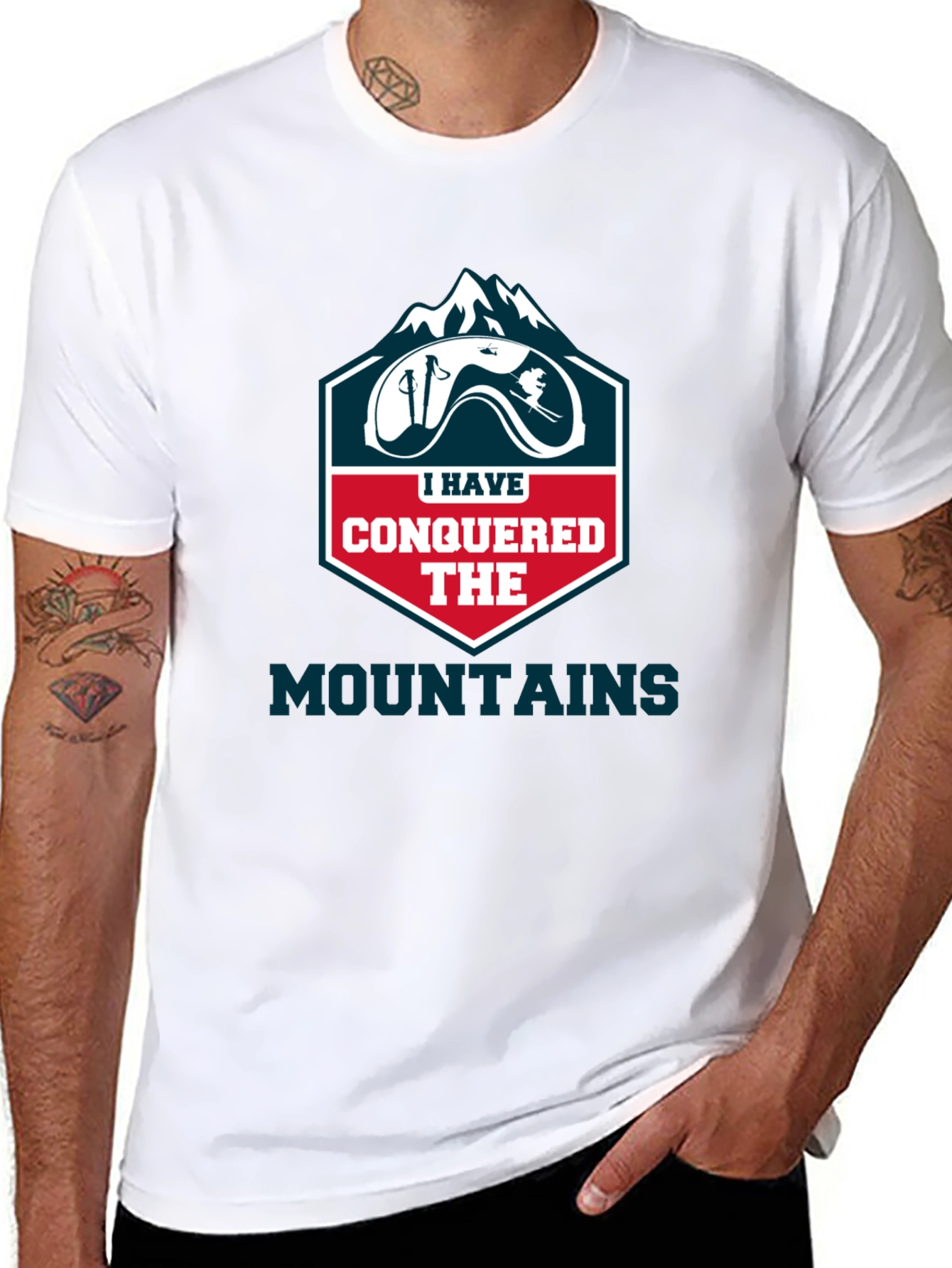 Black Conquered Mountains T-Shirt - Skiing Adventure view 8