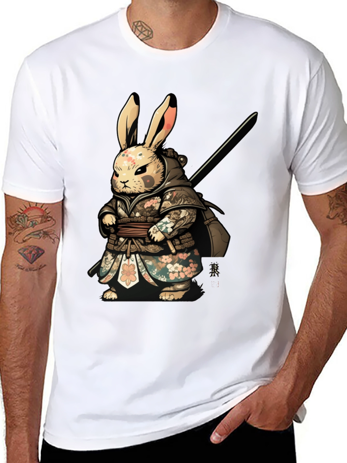 Black Samurai Rabbit Graphic Tee - Unique Design view 8