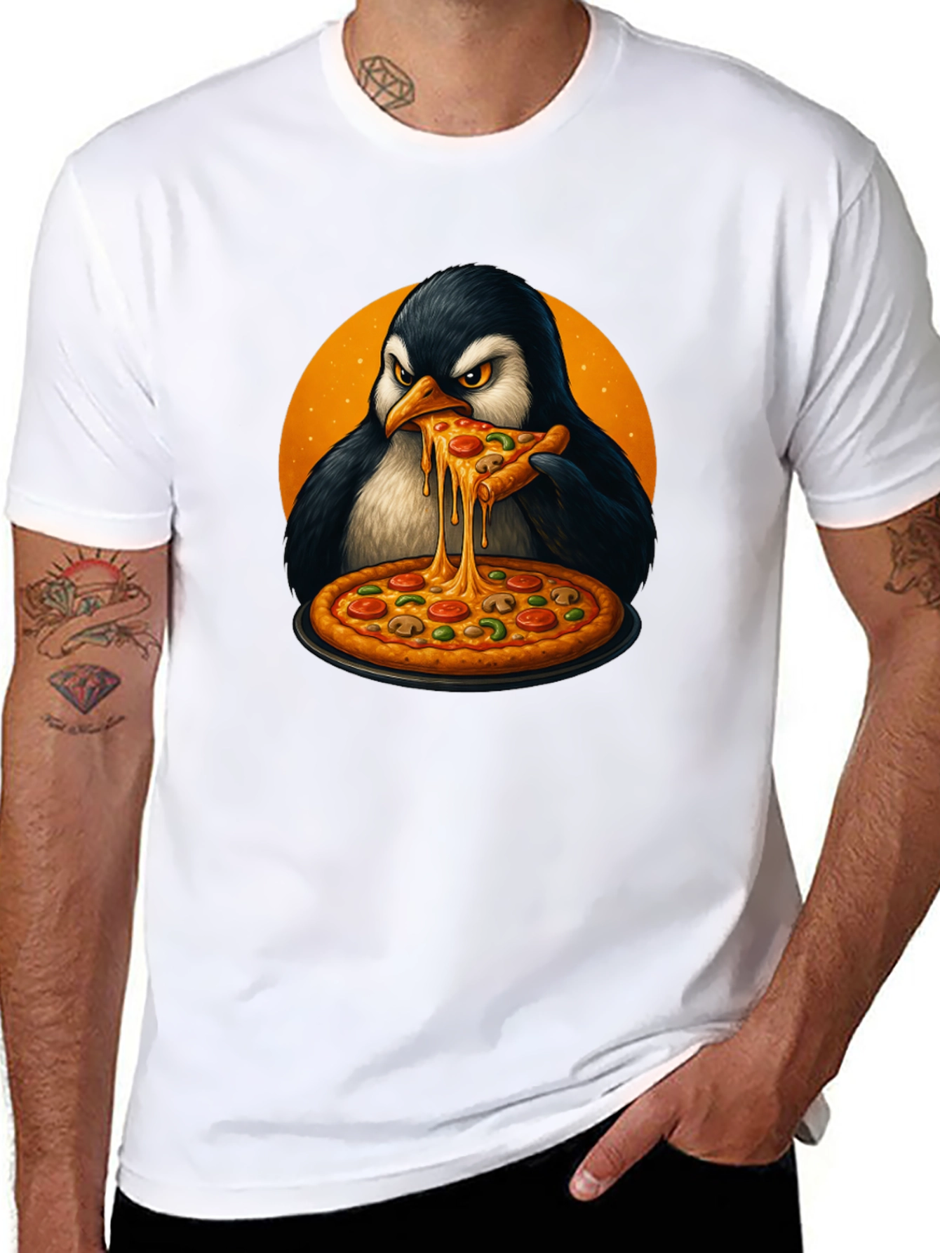 Black Penguin Pizza Lover T-Shirt - Cool Graphic Tee view 8