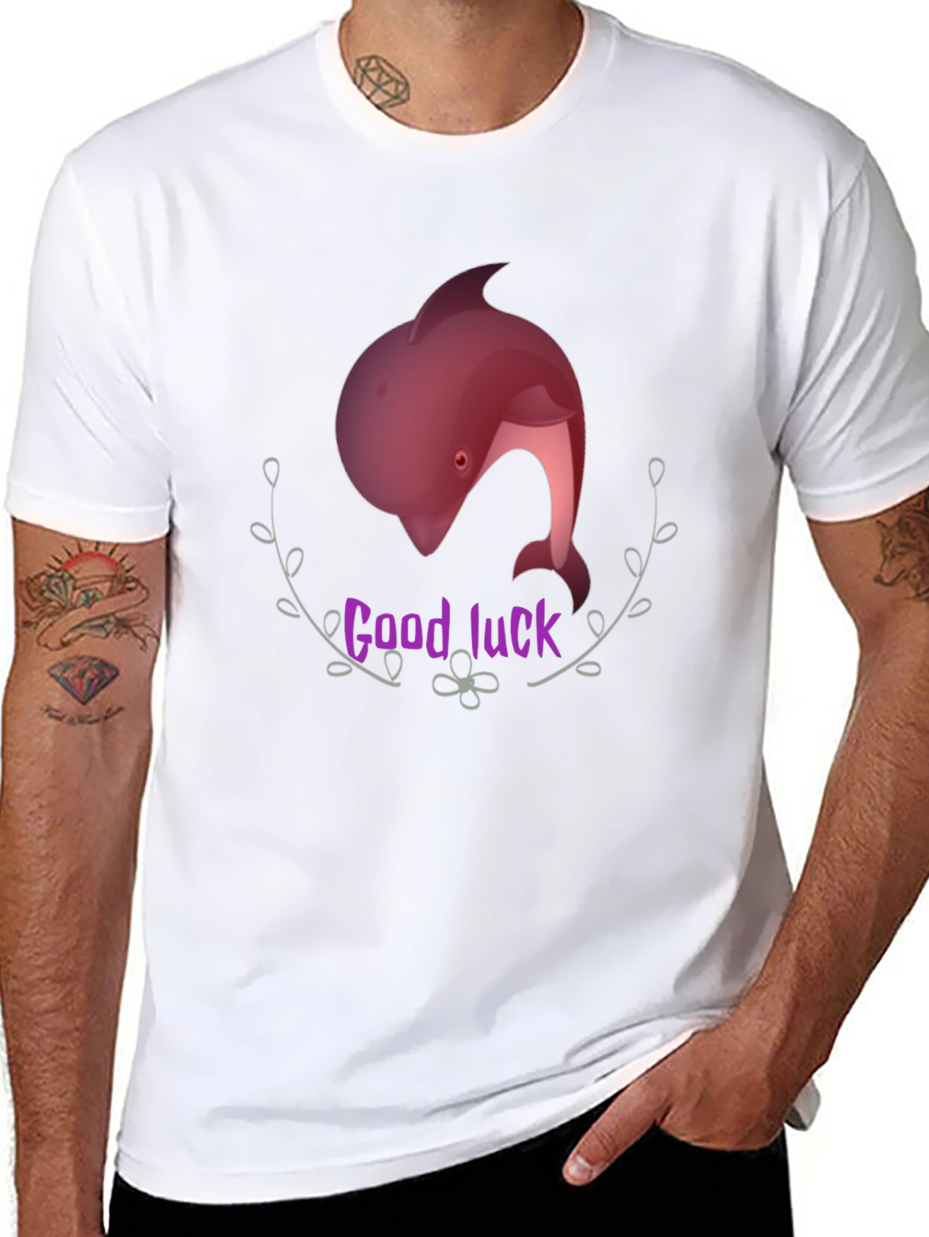 Black Good Luck Dolphin Graphic Tee - Black Unisex T-Shirt view 8