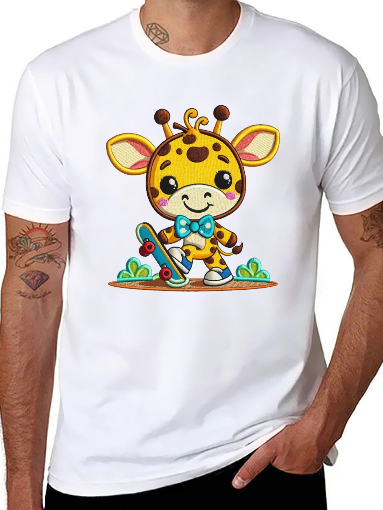 Black Cute Giraffe Skateboarder Graphic Tee view 8
