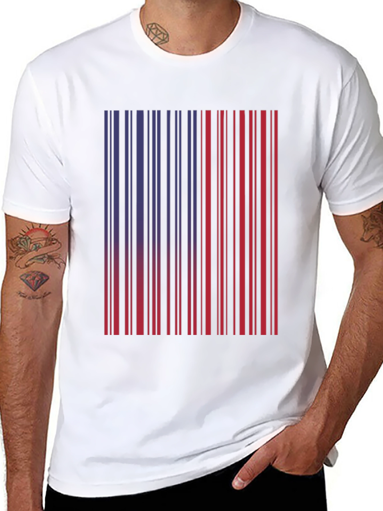 Black Barcode Graphic Tee - Unique Red & Blue Design view 8