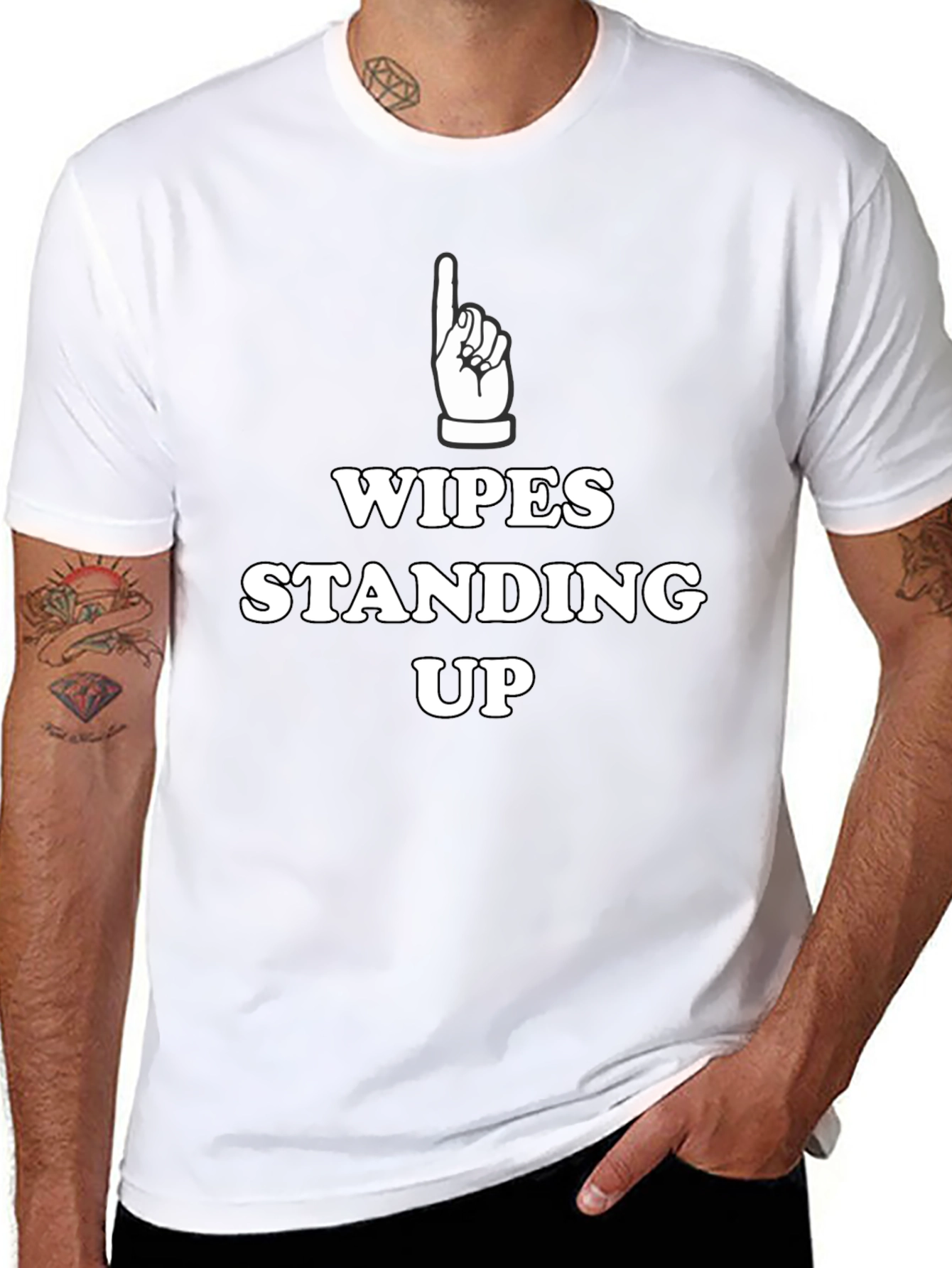 Black Wipes Standing Up Graphic Tee - Bold Humor T-Shirt view 8