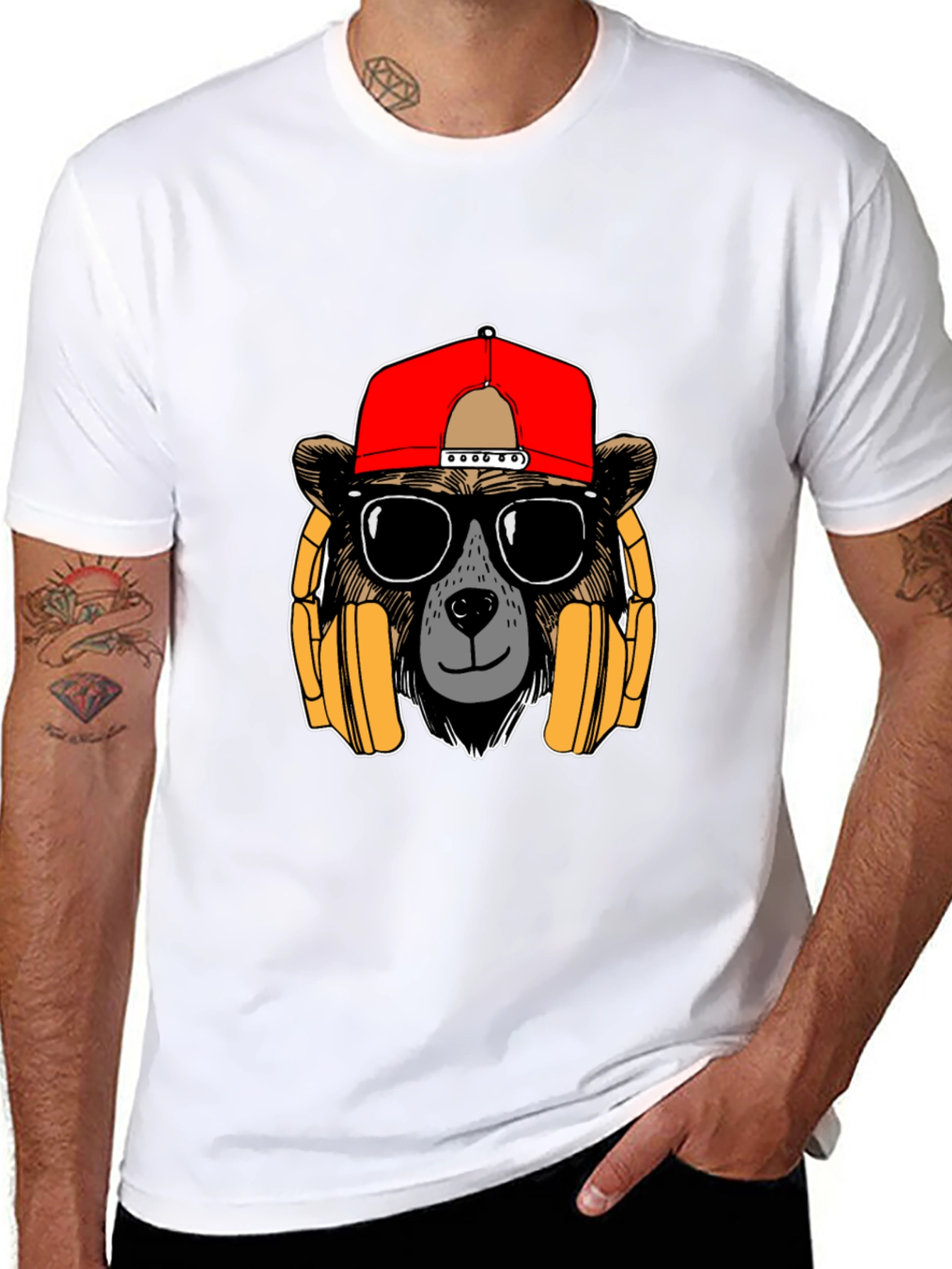 Black Bear with Headphones Graphic T-Shirt view 8