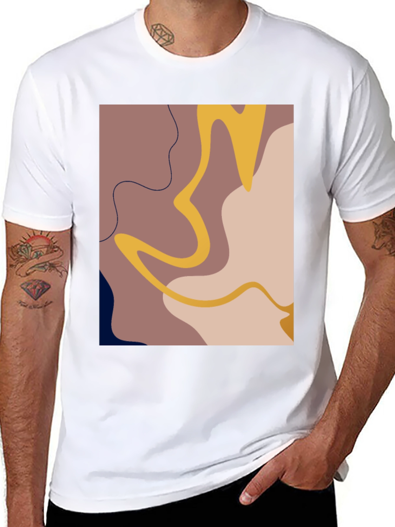 Black Abstract Graphic Print T-Shirt - Modern Art Tee view 8