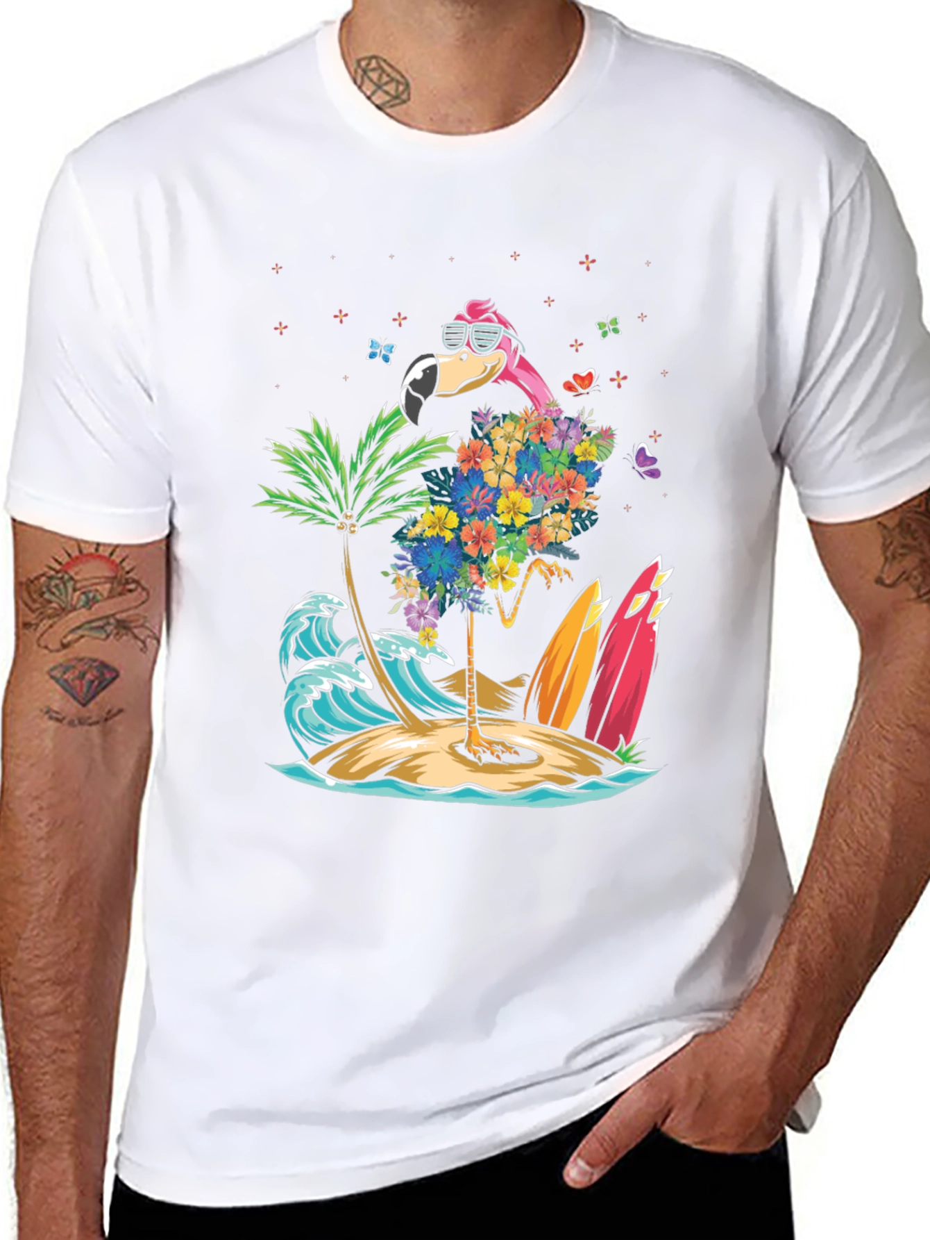 Tropical Flamingo Beach T-Shirt - 8