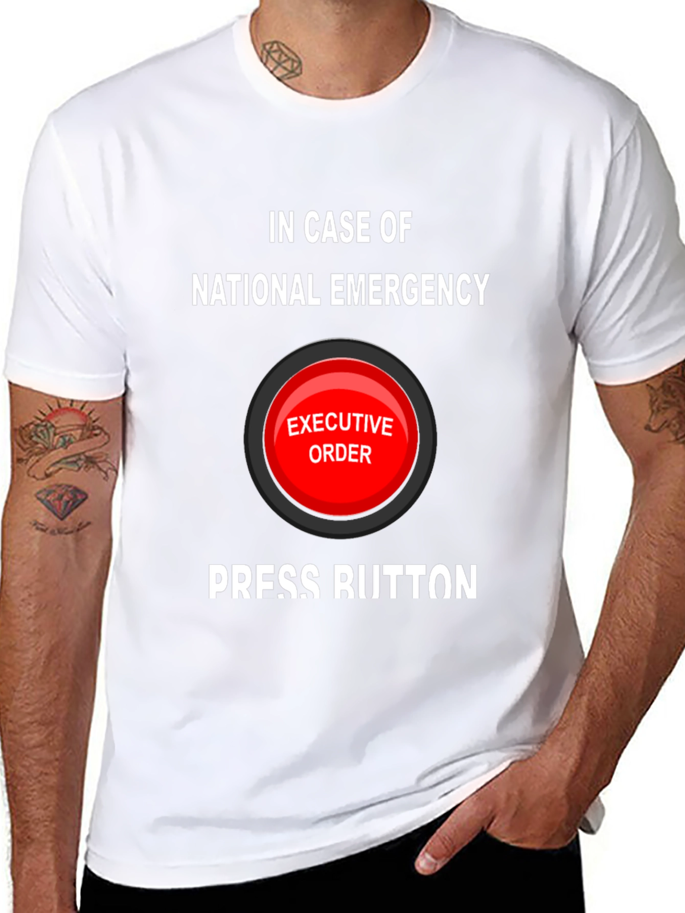Black Executive Order Button Funny T-Shirt view 8