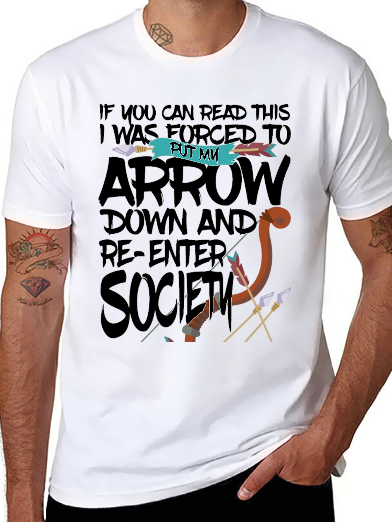 Black Funny Graphic T-Shirt - Put My Arrow Down Society view 8