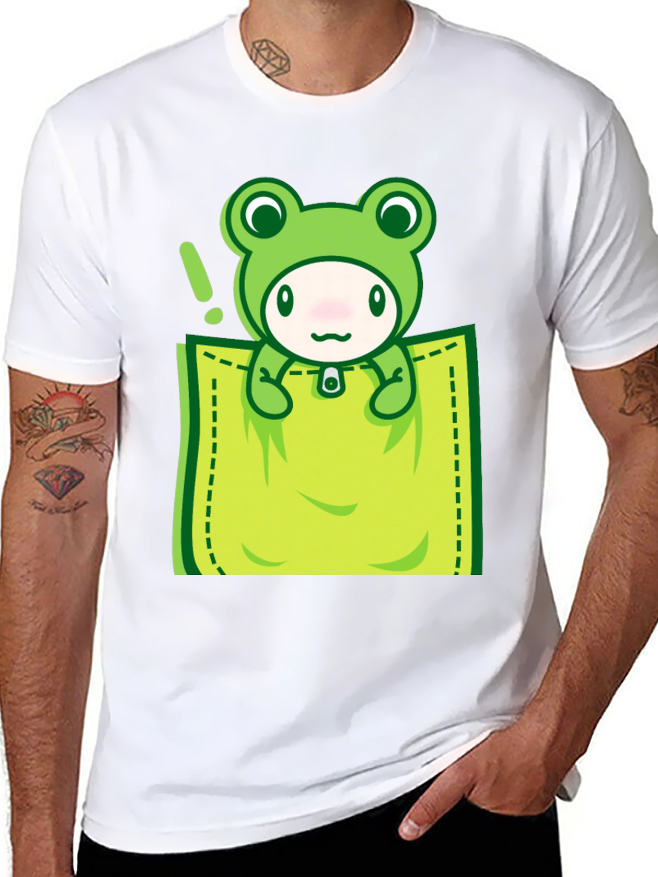 Black Cute Frog Pocket T-Shirt - Fun Graphic Tee view 8