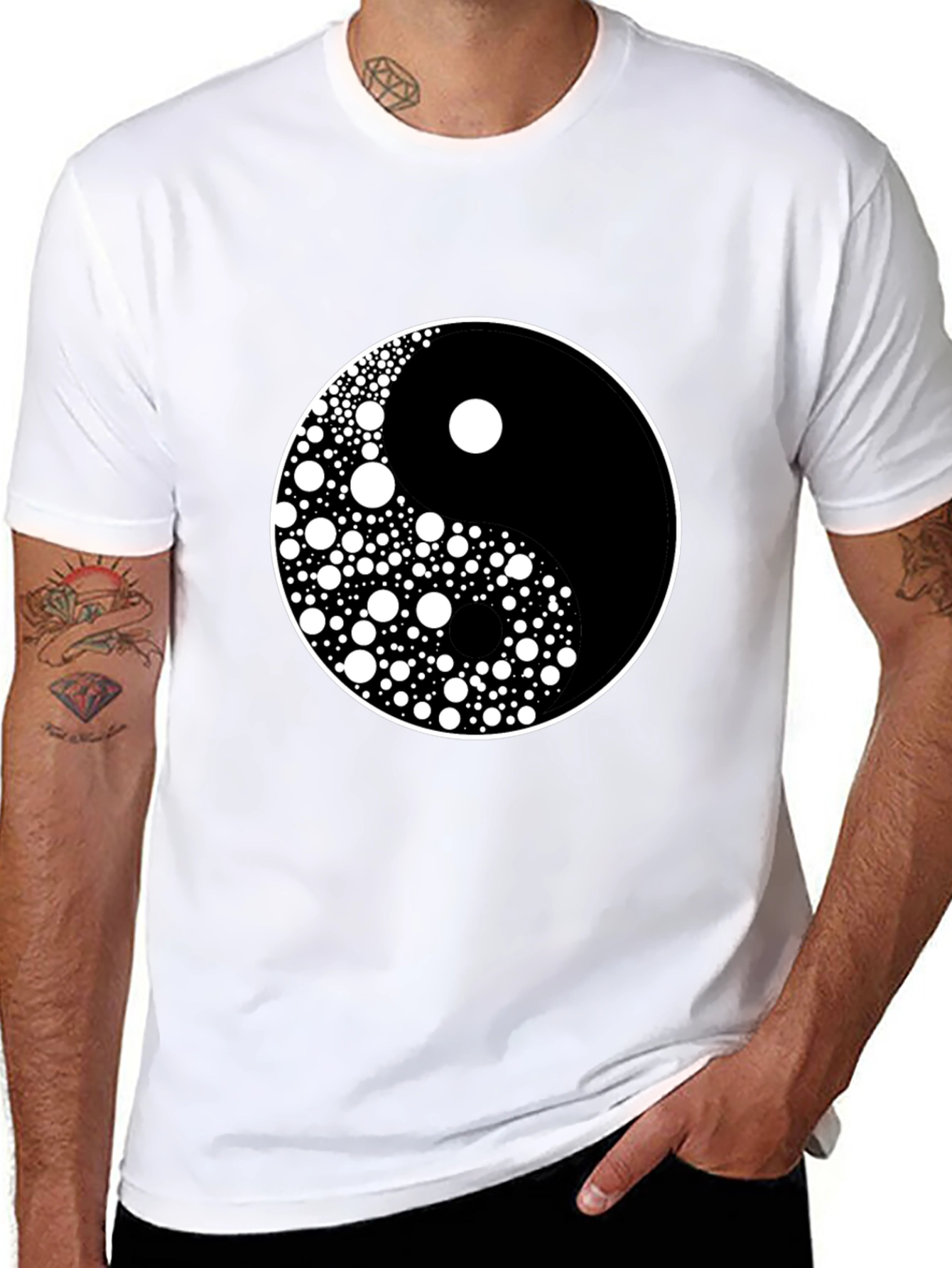 Black Yin Yang Circle Dot Pattern Tee - Classic Harmony view 8