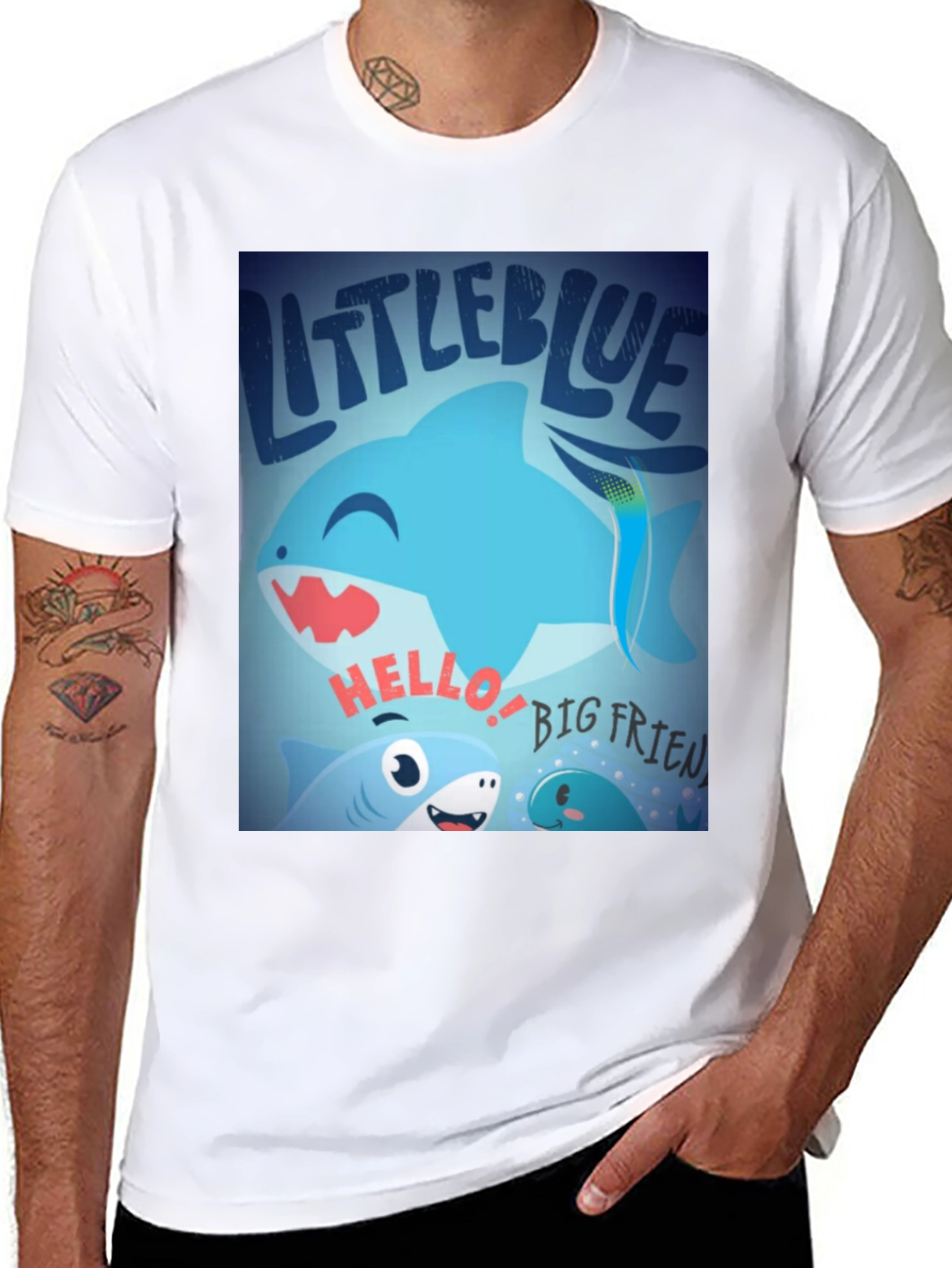 Black Little Blue Shark Graphic Tee - Fun, Casual Style view 8