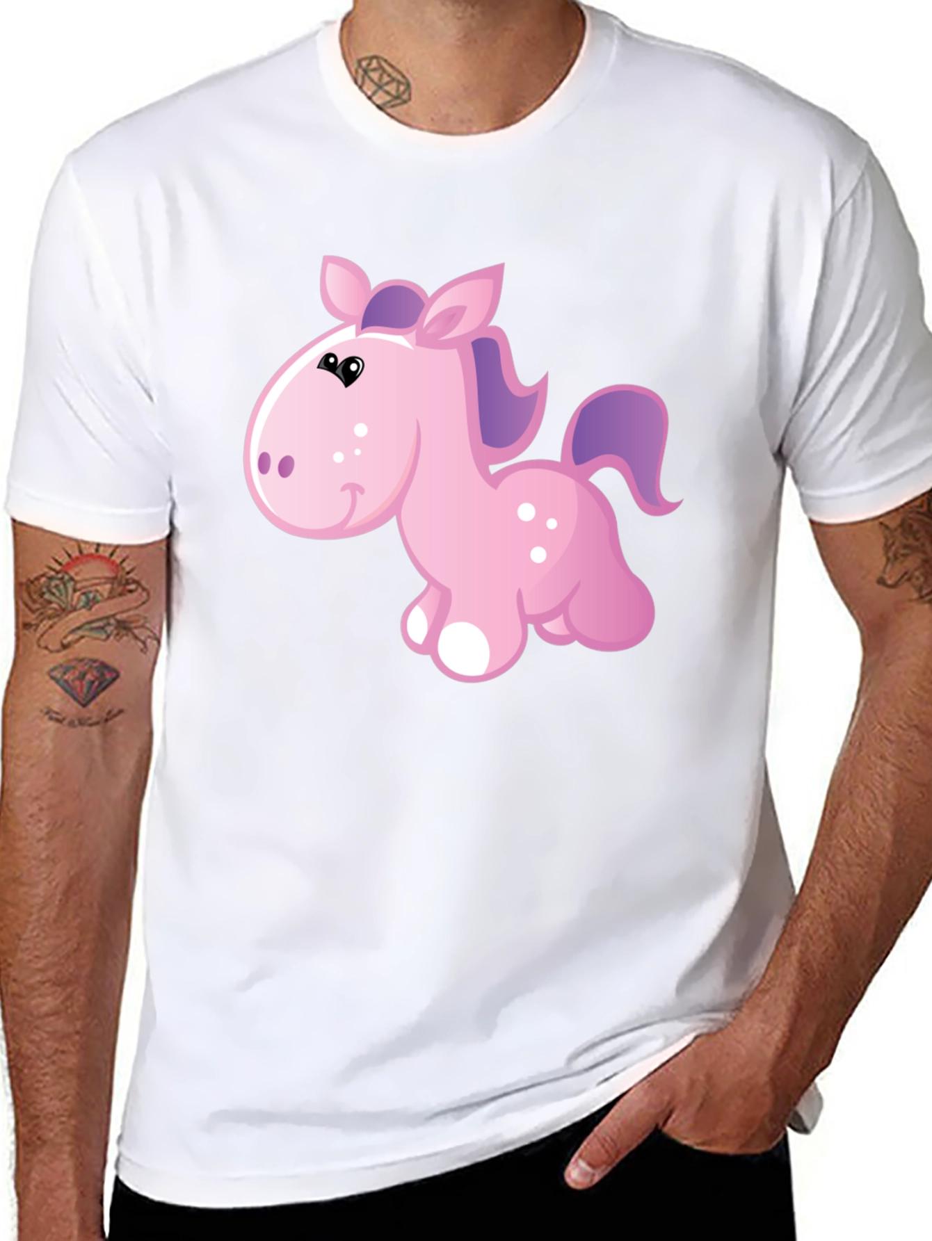 Black Cute Cartoon Pony Black T-Shirt view 8