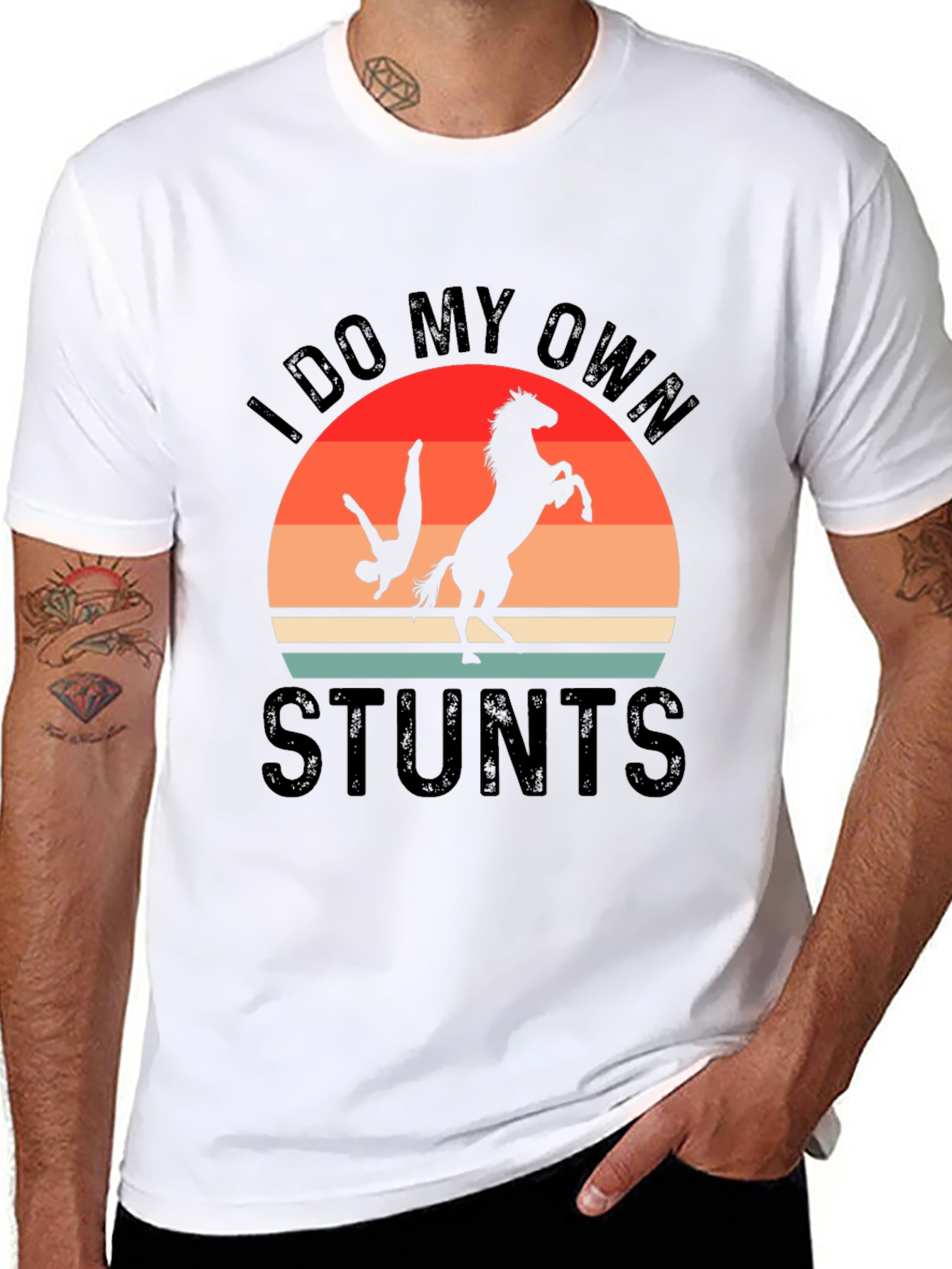 Black I Do My Own Stunts T-Shirt Horse Riding Funny Gift view 8