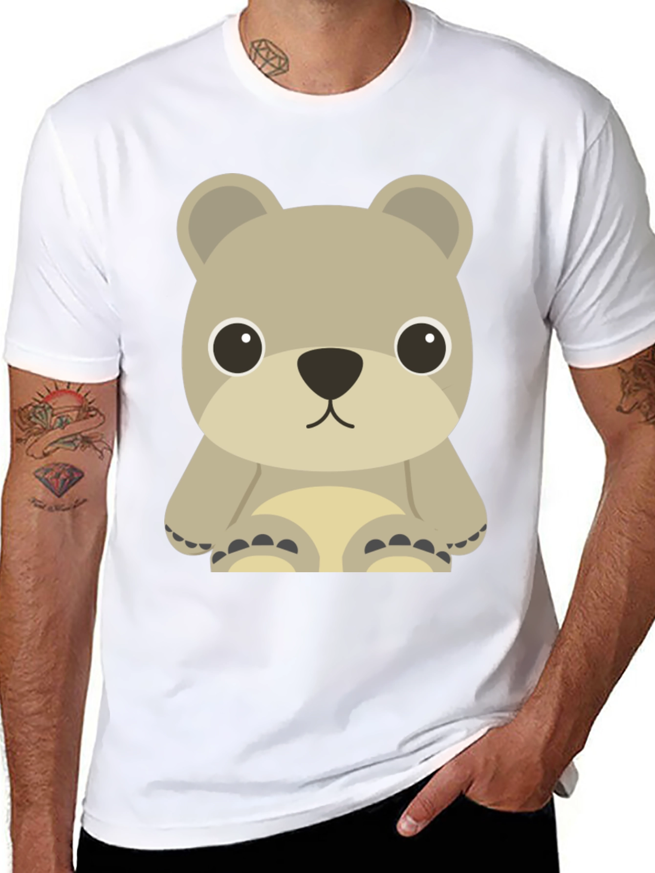 Black Cute Bear Graphic Tee - Unisex Casual T-Shirt view 8