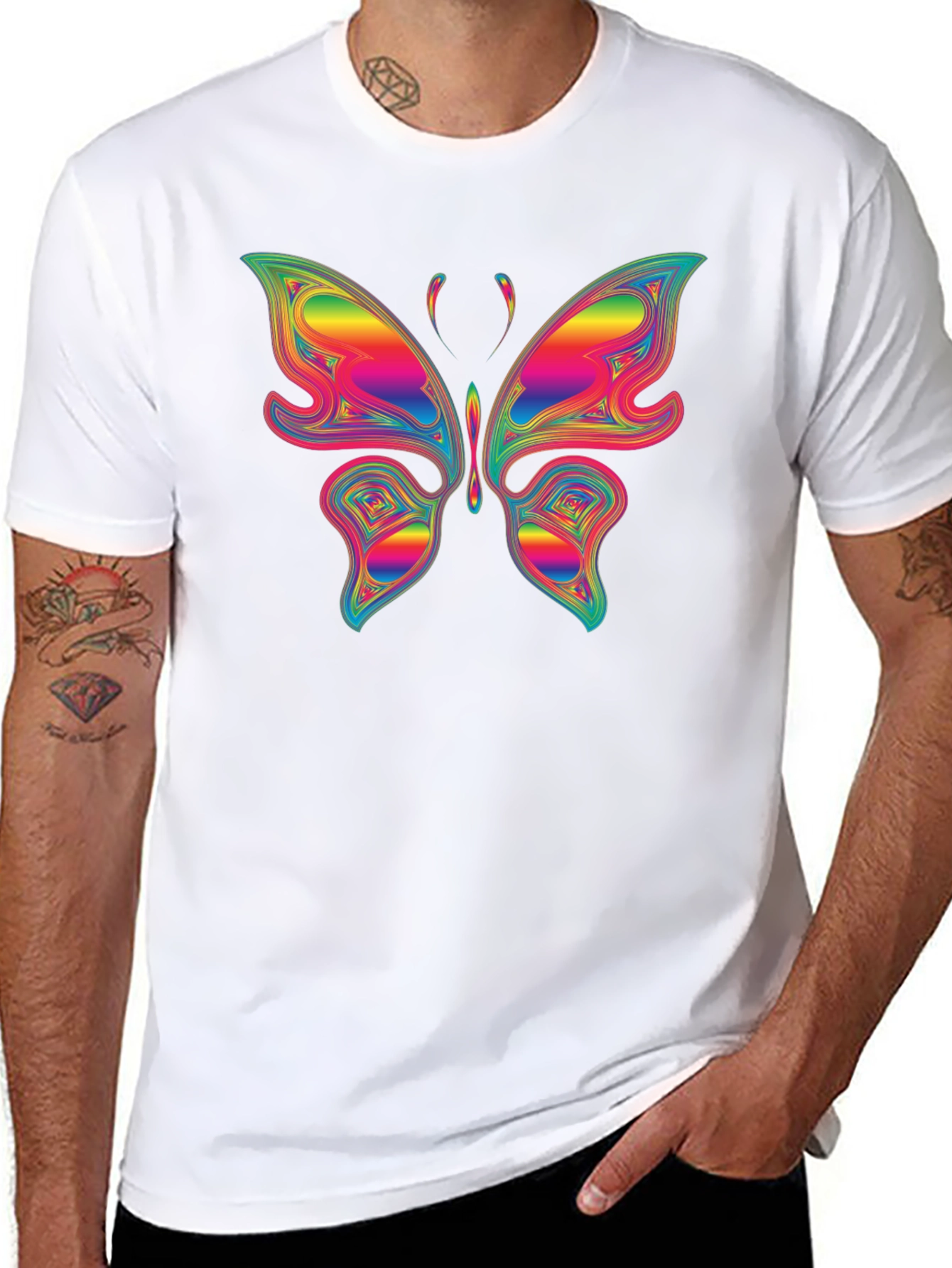 Black Rainbow Butterfly Graphic T-Shirt - Unique Colorful Tee view 8