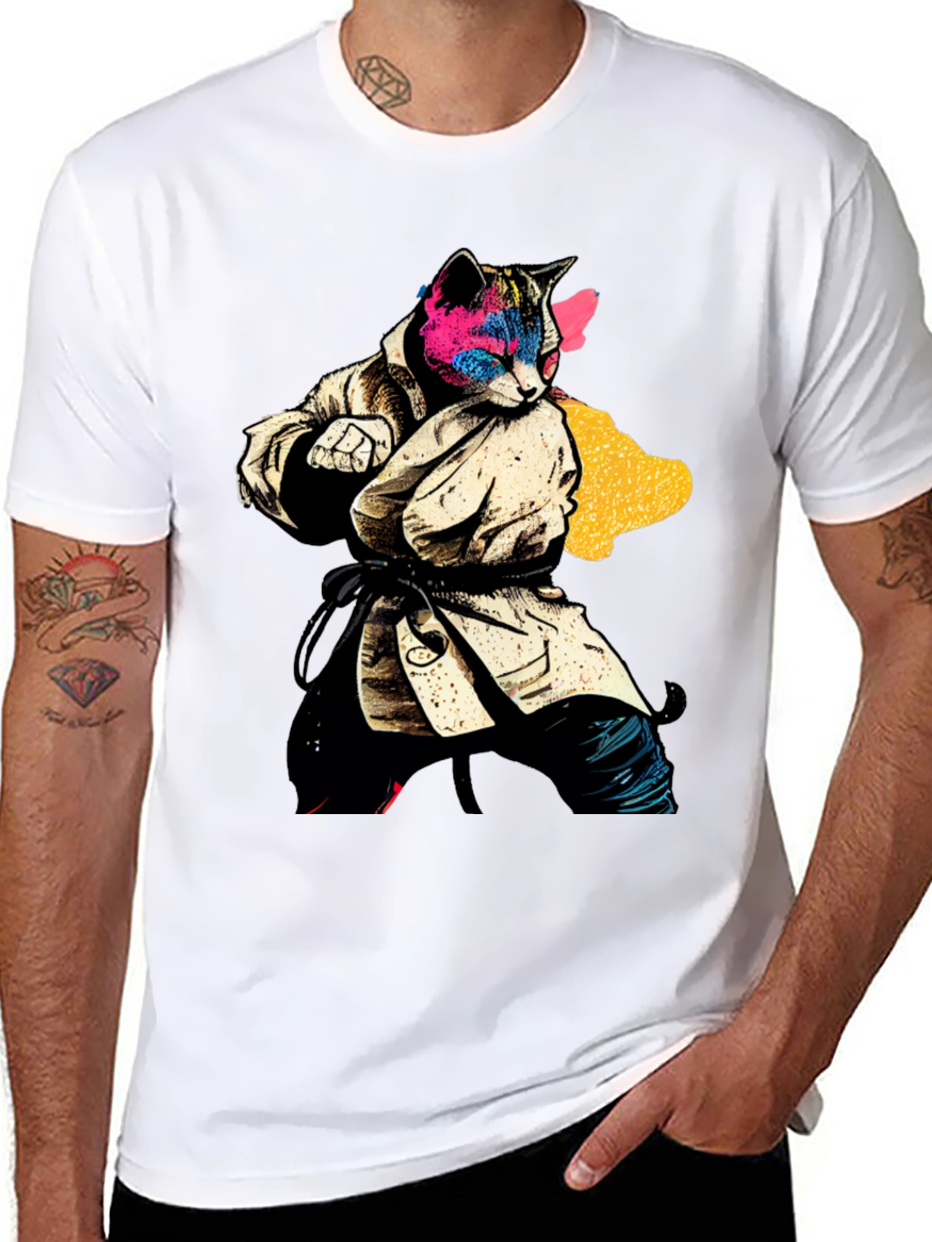 Black Karate Cat T-Shirt - Unique Graphic Tee view 8