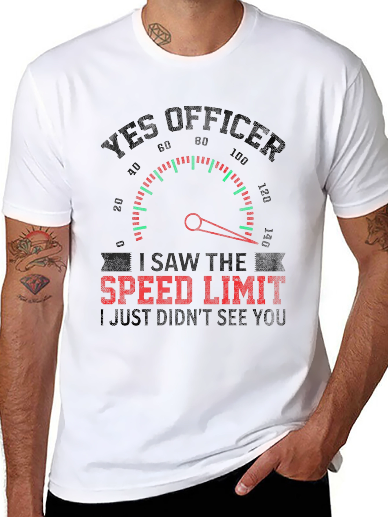 Black Yes Officer Funny Speed Limit T-Shirt view 8