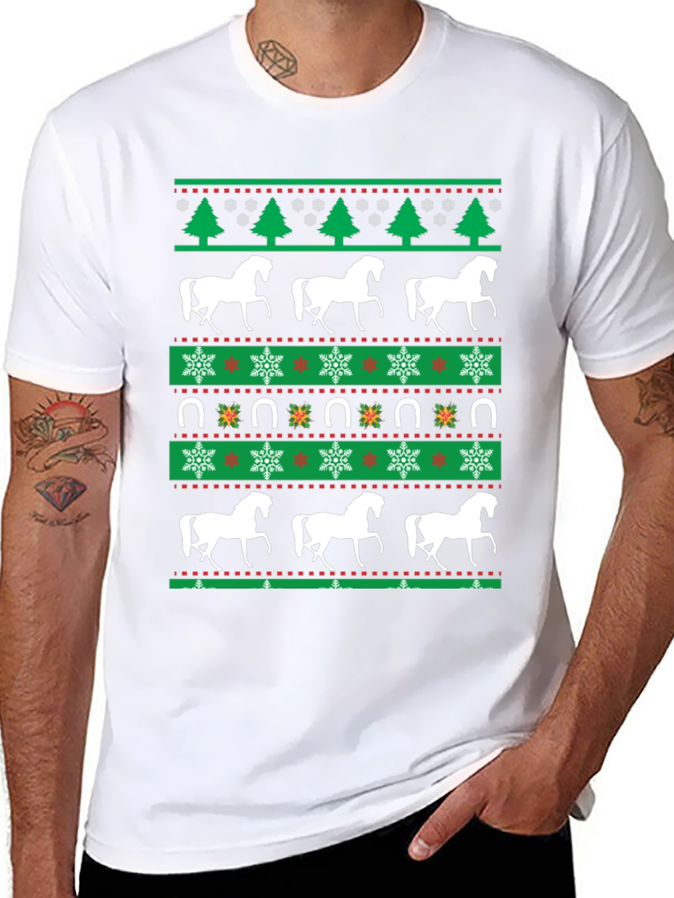 Black Horse Christmas T-Shirt: Holiday Equestrian Style view 8