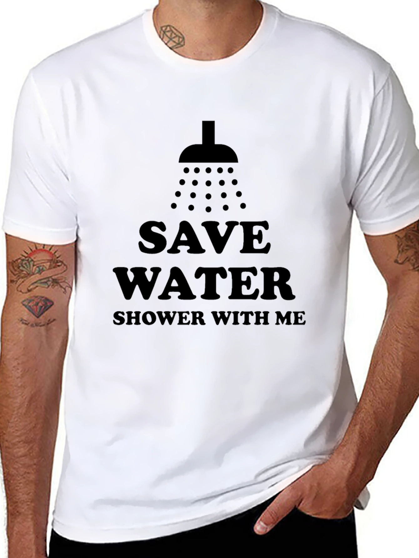 Black Save Water Shower With Me T-Shirt view 8