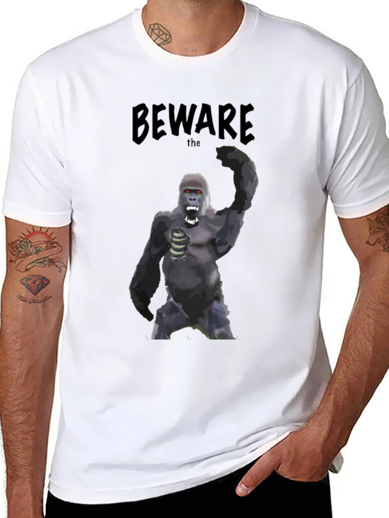 Black Beware the Gorilla T-Shirt - Graphic Tee view 8
