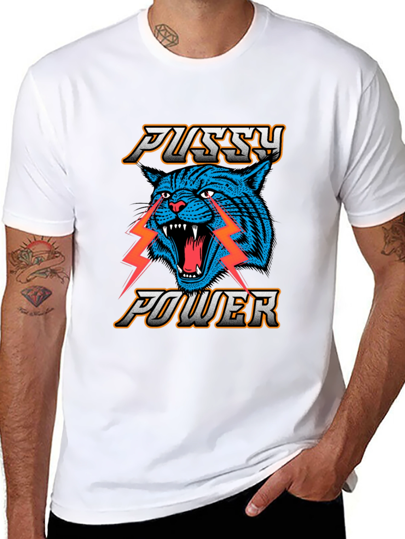 Black Pussy Power Graphic Tee - Blue Cat Lightning view 8