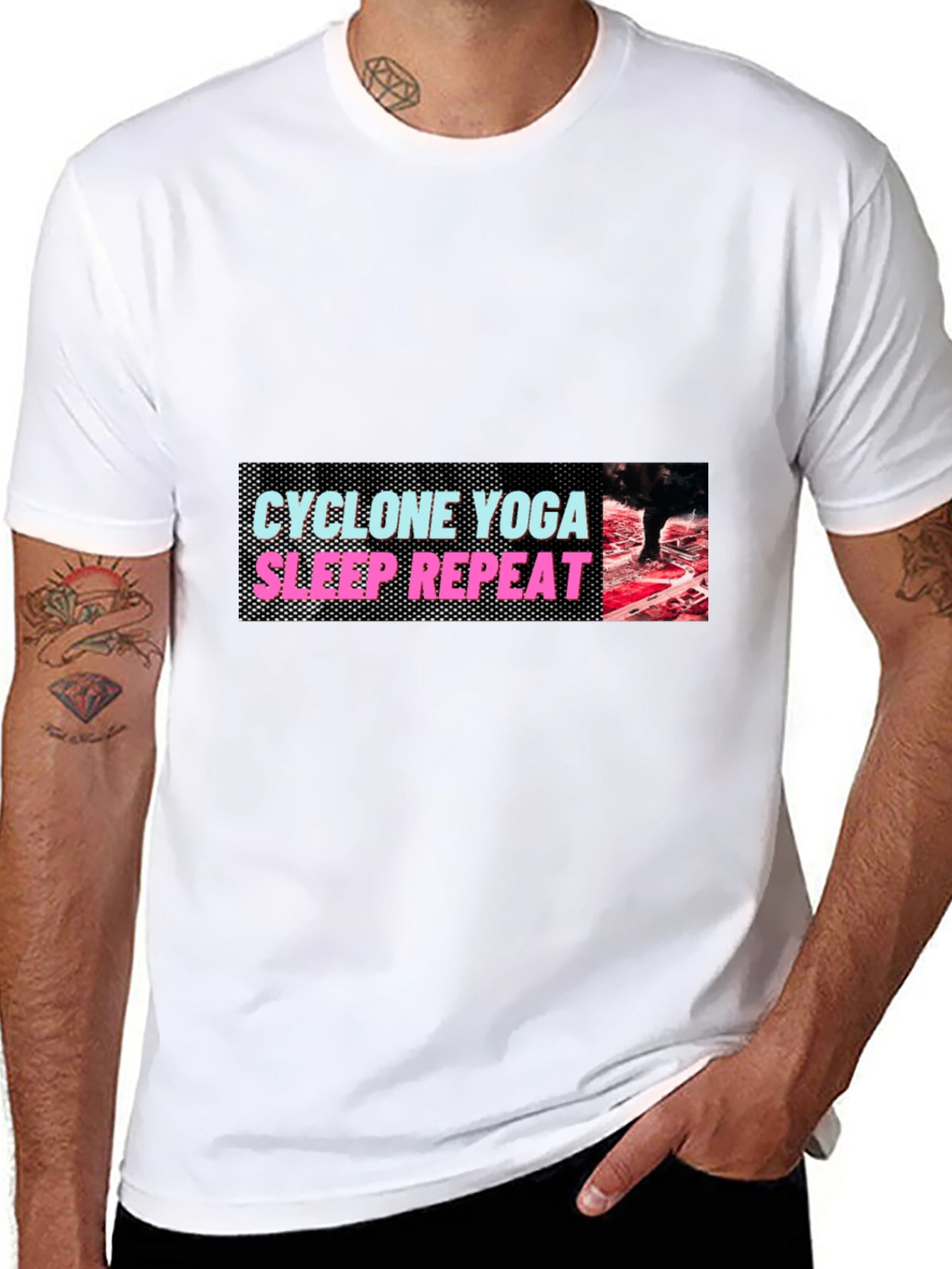 Black Men's 'Cyclone Yoga Sleep Repeat' Graphic Tee view 8