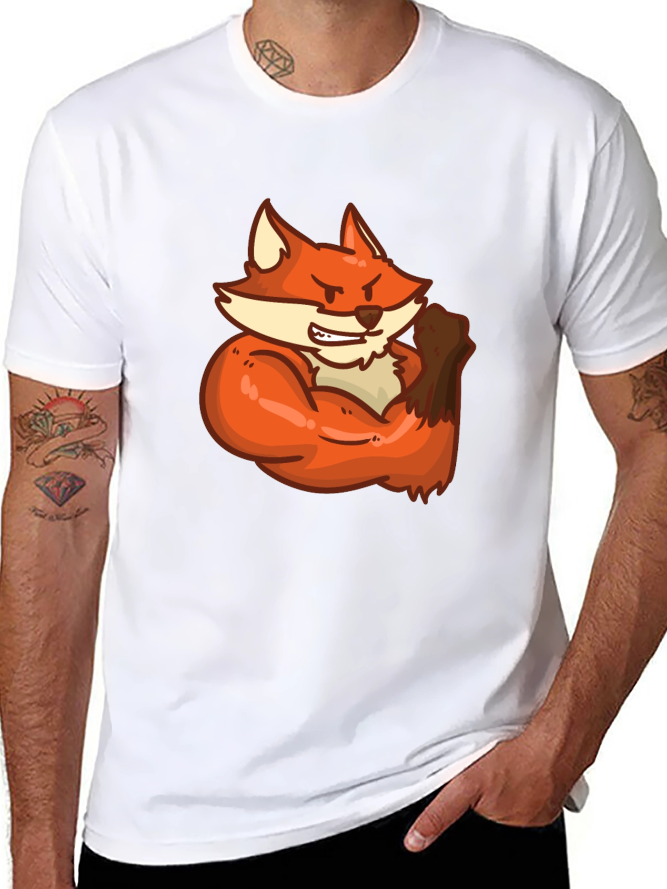 Black Black T-Shirt with Muscular Fox Graphic view 8