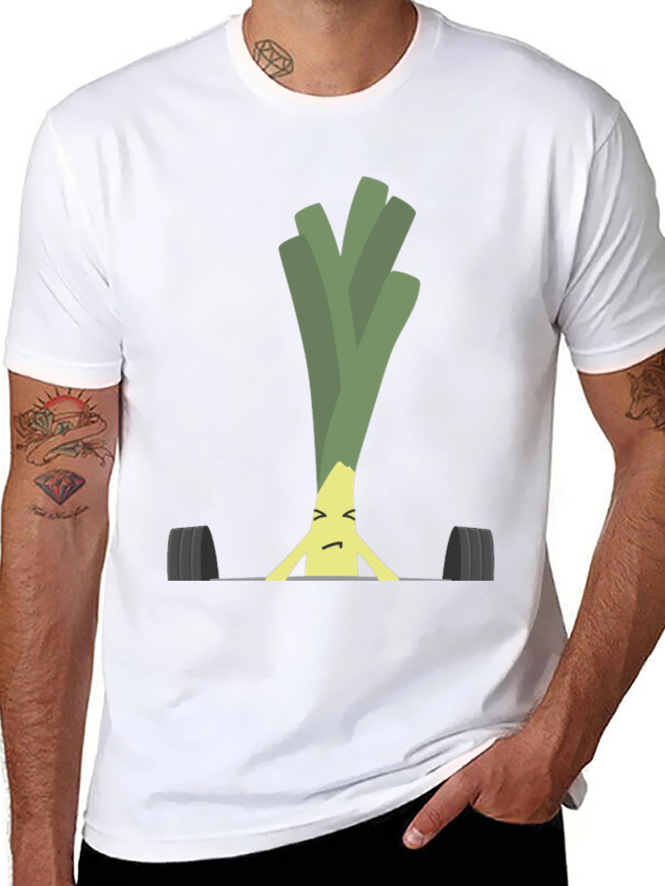 Black Funny Leek Lifting Weights Graphic Tee view 8