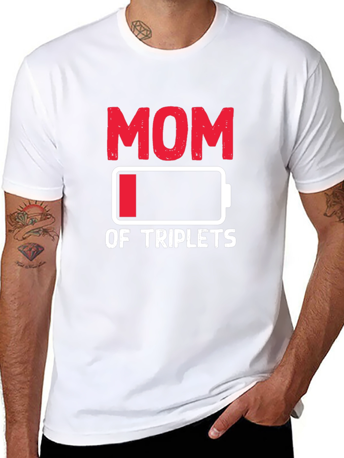 Black Funny Mom of Triplets Low Battery T-Shirt view 8