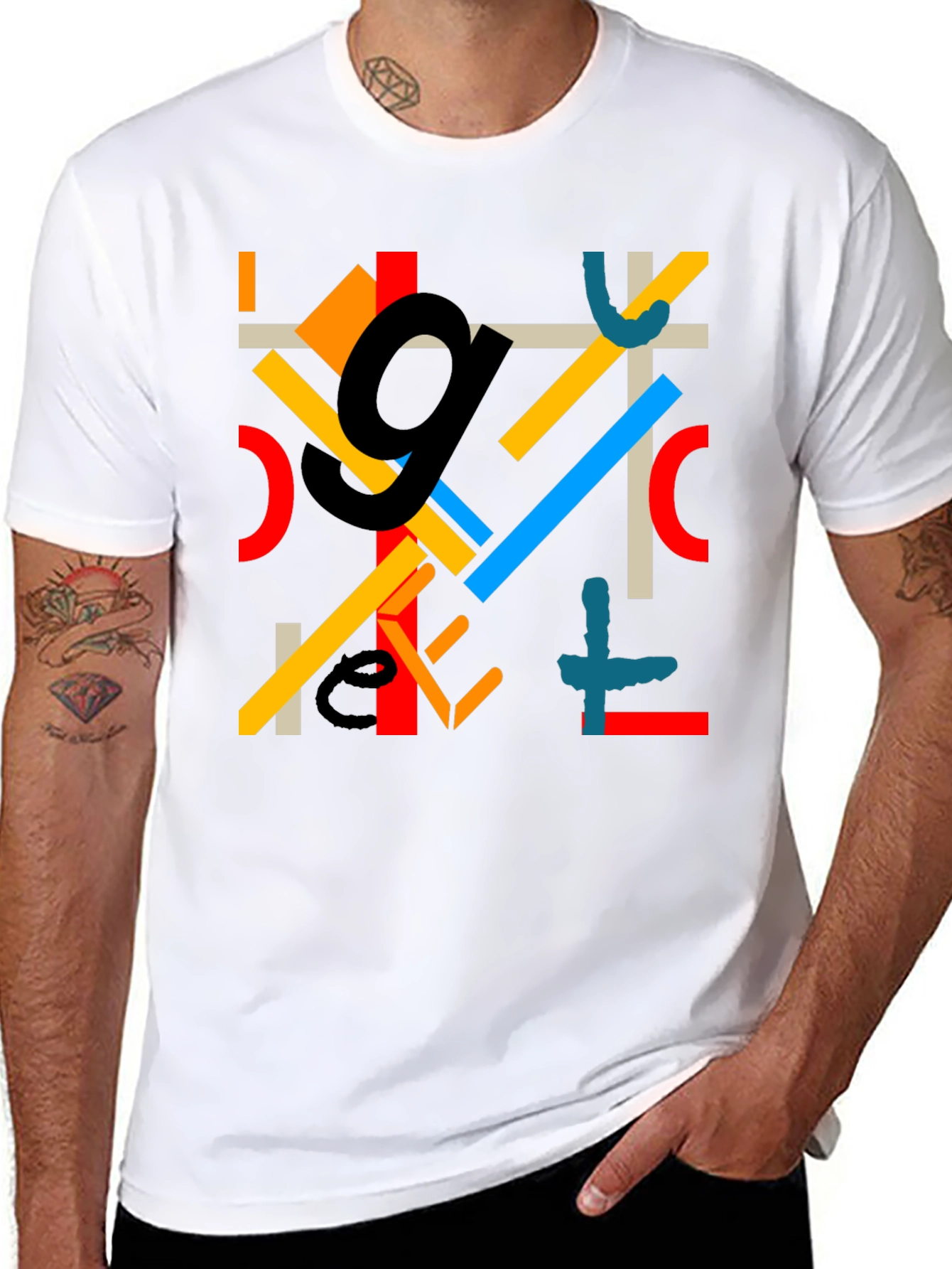 Black Abstract Geometric Pattern Black T-Shirt view 8