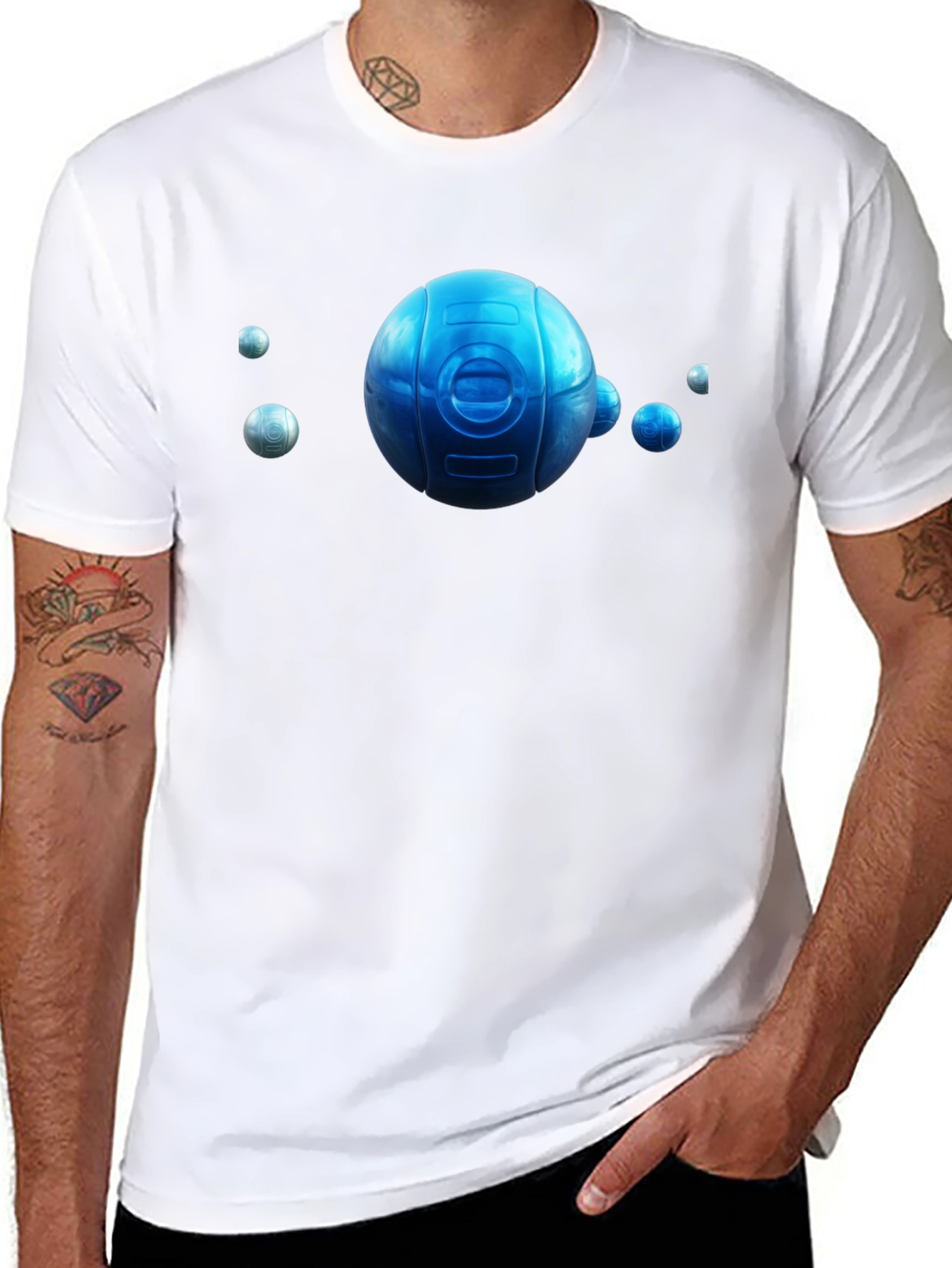 Black Blue Orb Graphic T-Shirt - Unique Design, Casual Wear view 8