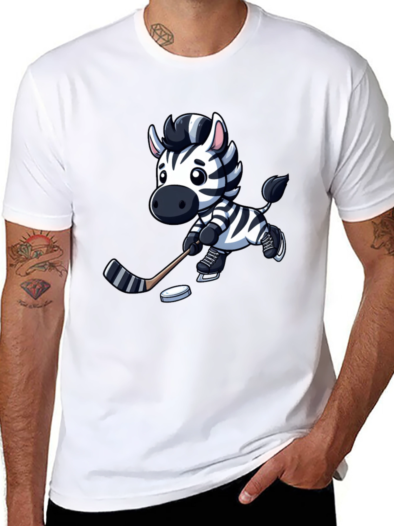 Black Zebra Hockey Player T-Shirt - Cool Cartoon Design view 8