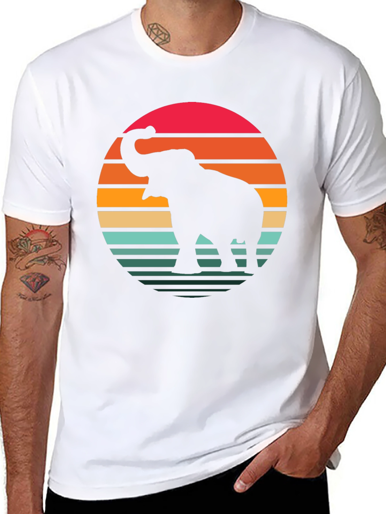 Black Retro Elephant Sunset Graphic Tee - Black Cotton Blend Shirt view 8