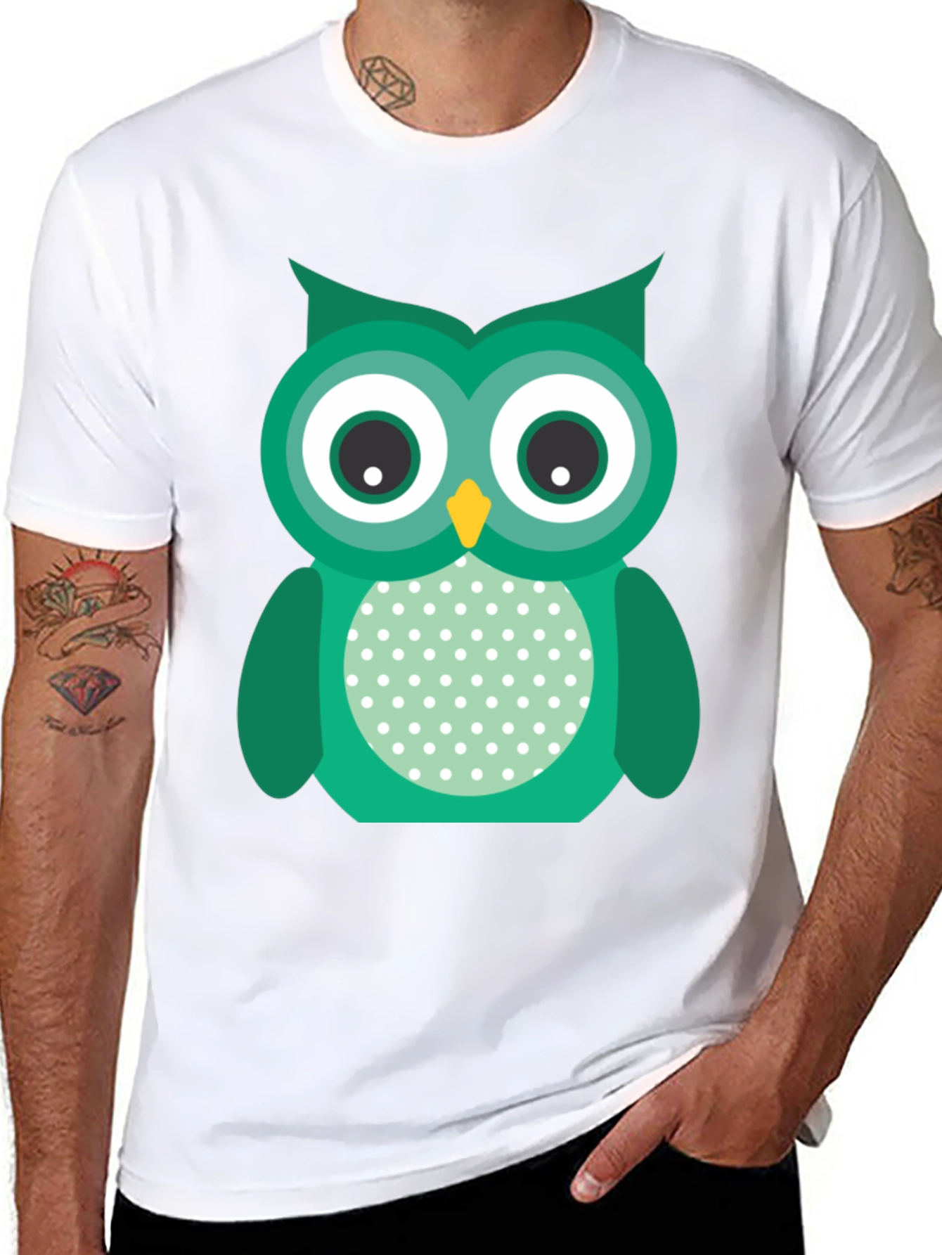 Black Cute Owl Graphic Print Black T-Shirt view 8