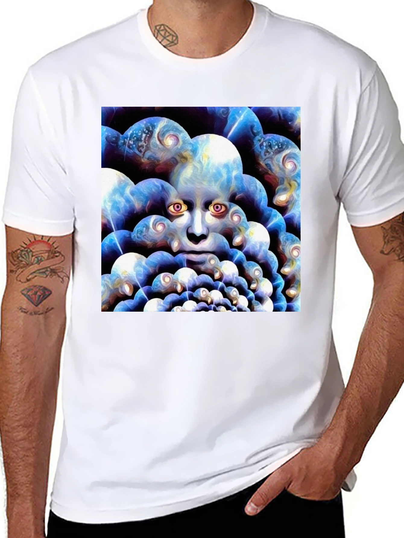 Black Surreal Face Graphic Black T-Shirt view 8