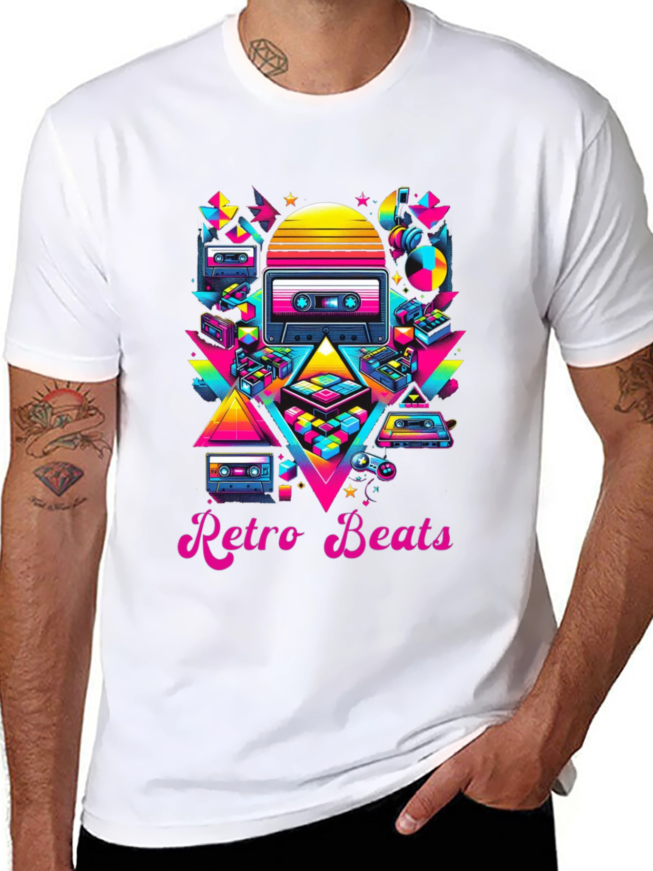 Black Retro Beats T-Shirt - 80s Music Style view 8