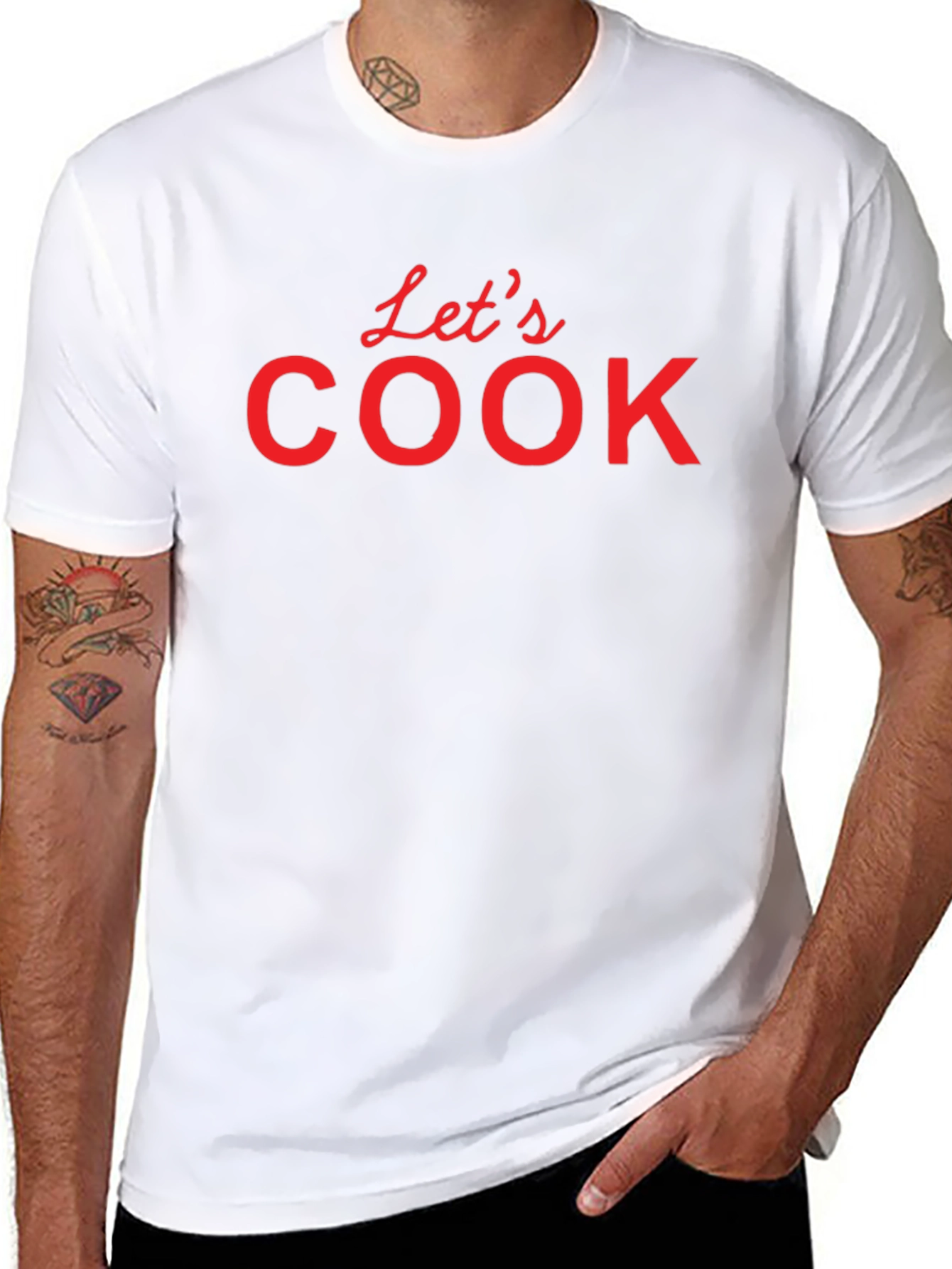 Black Let's Cook T-Shirt - Black Crew Neck Tee view 8