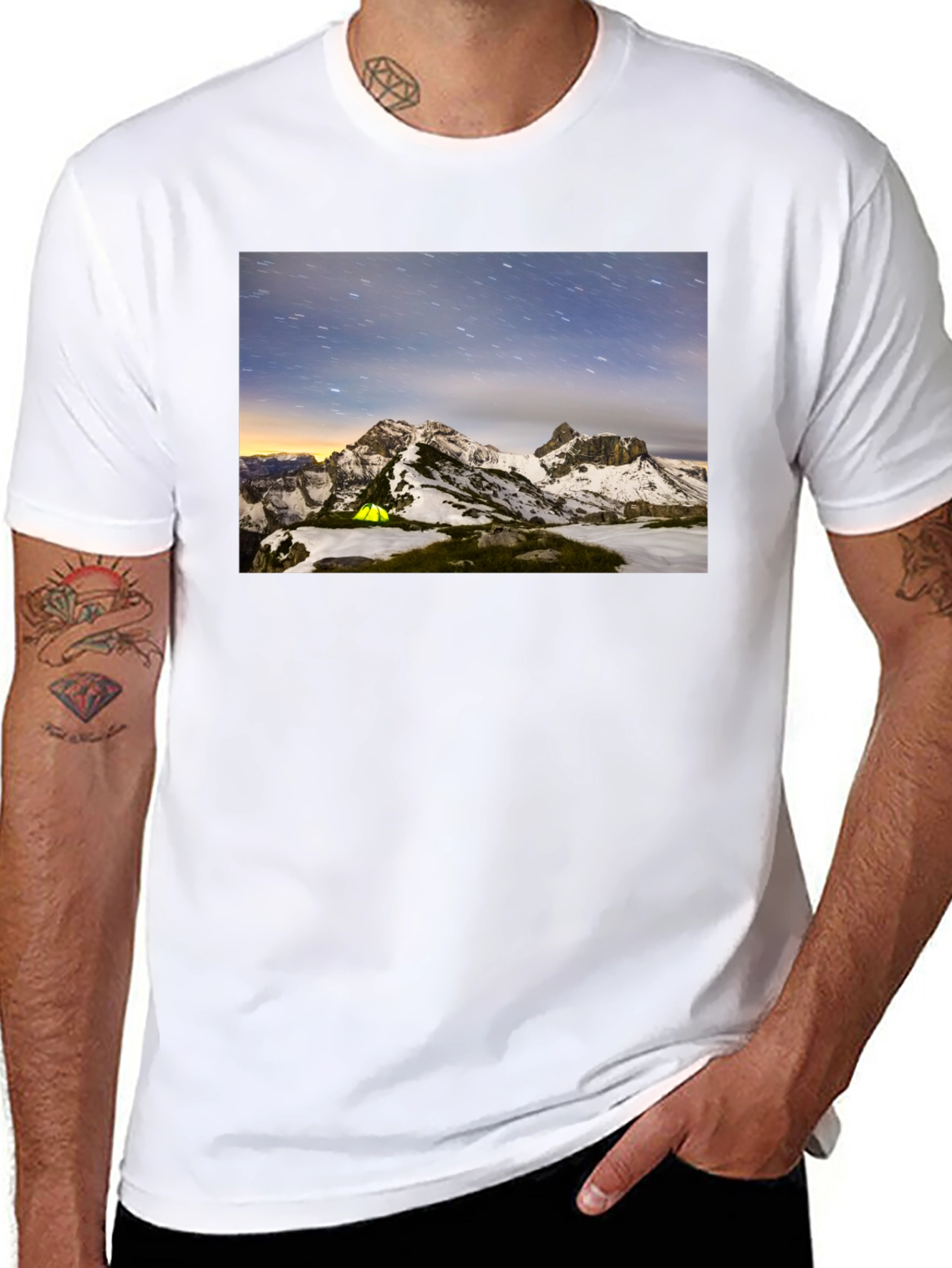 Black Mountain Starry Night Camping Black T-Shirt view 8
