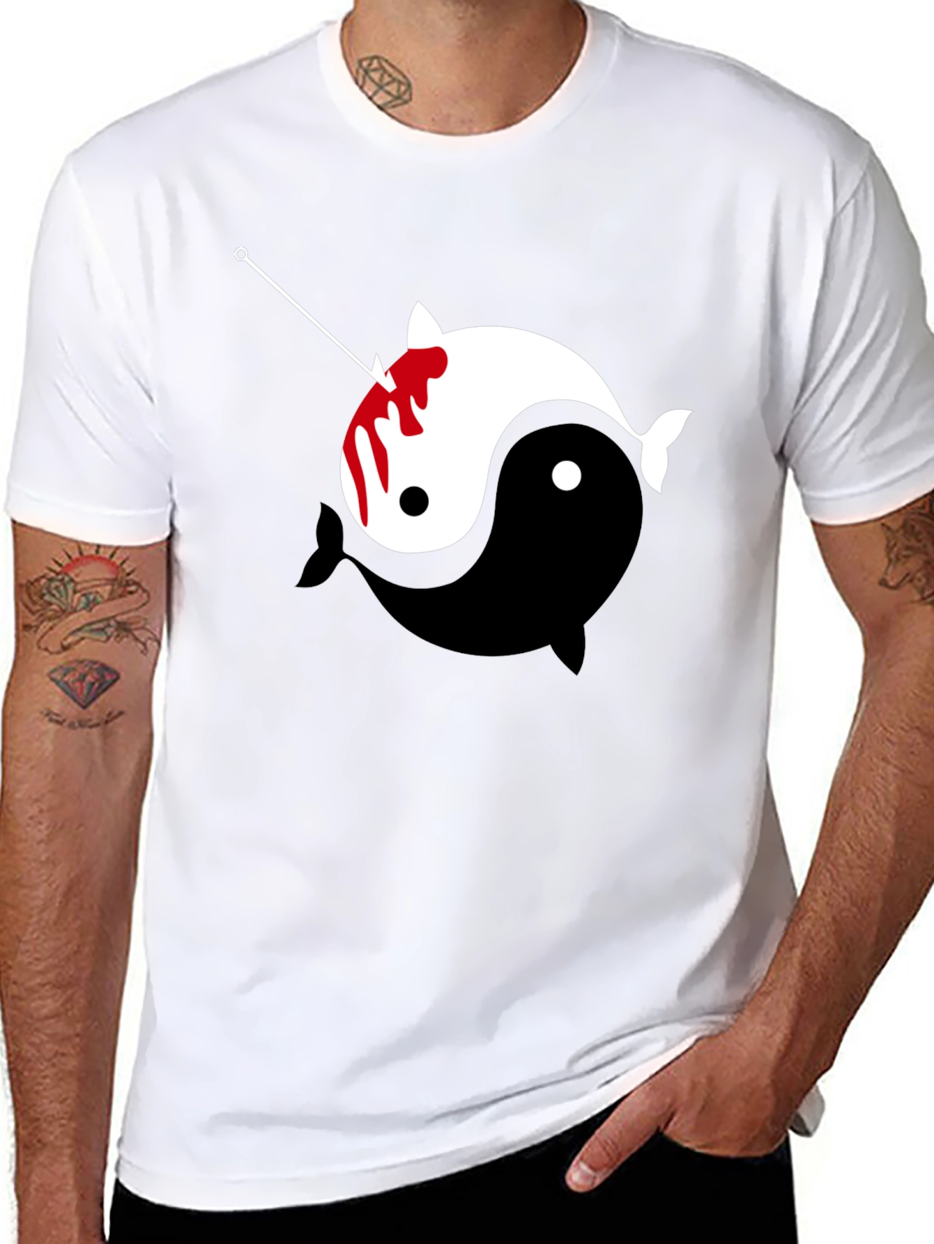 Black Yin Yang Narwhal Graphic Tee view 8