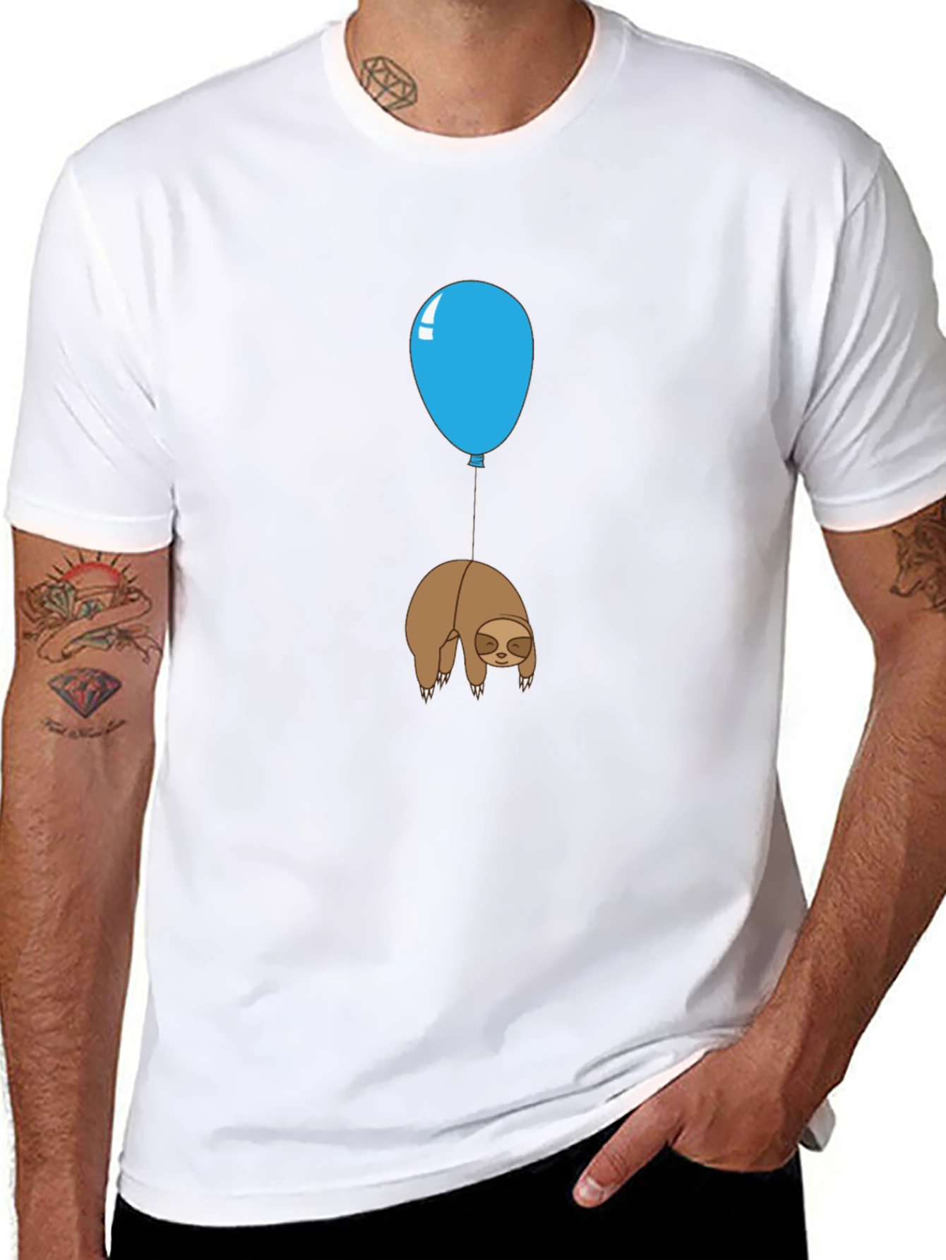 Black Sloth Balloon Graphic Tee - Relaxed Fit Cotton T-Shirt view 8