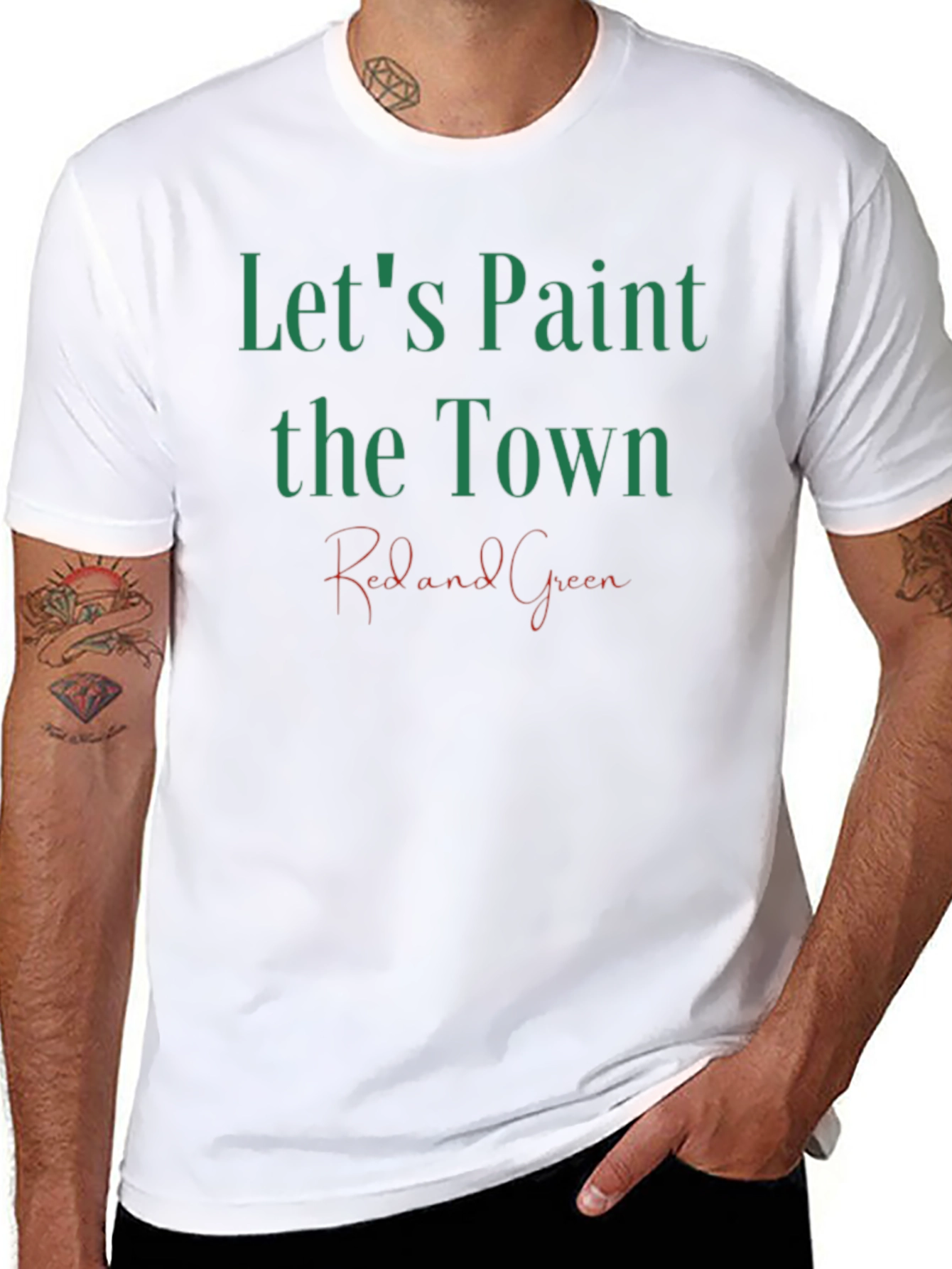 Black Let's Paint the Town Red and Green Graphic T-Shirt view 8