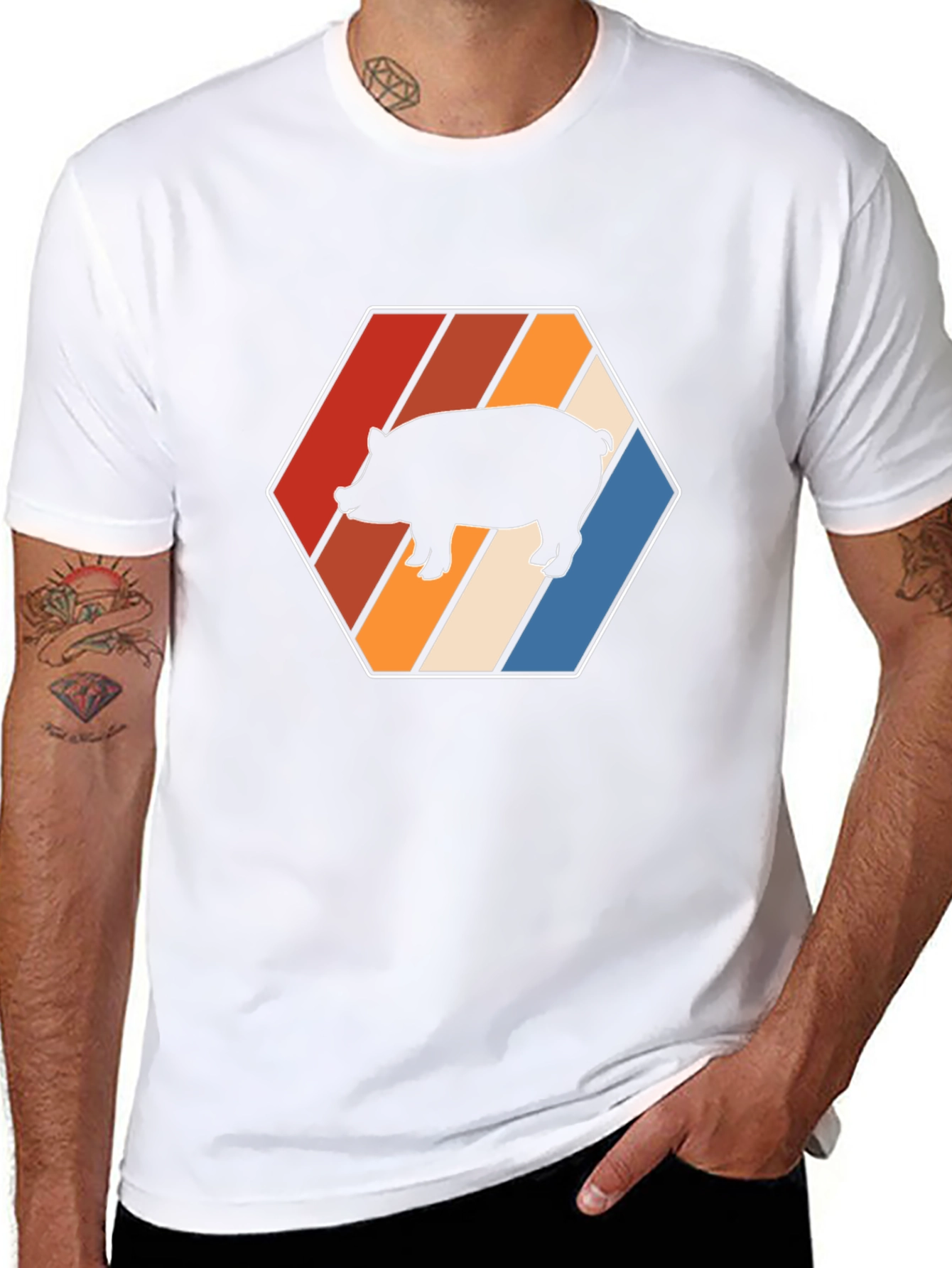 Black Retro Hog T-Shirt: Vintage Pig Design view 8