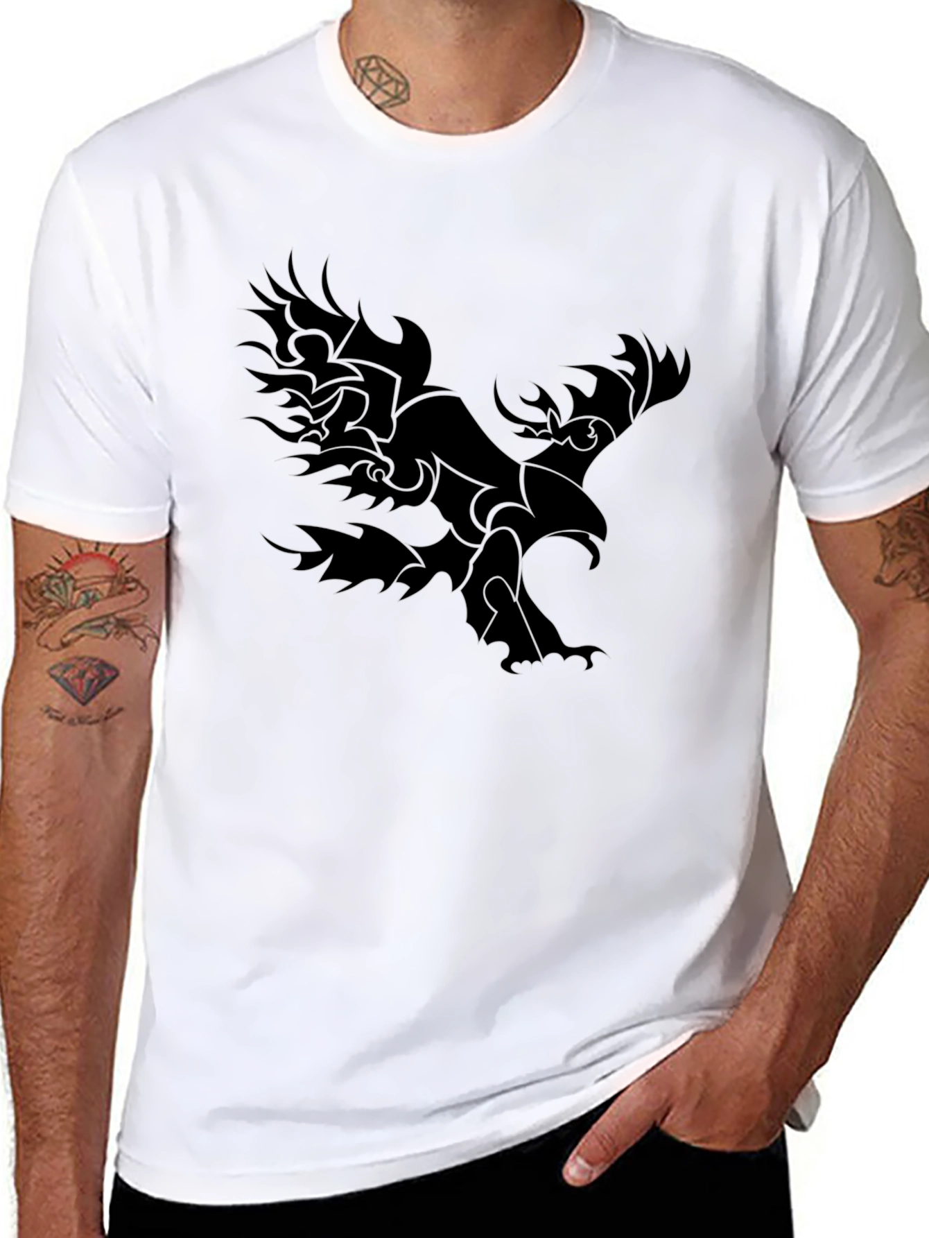 Black Black T-Shirt with Tribal Eagle Design view 8